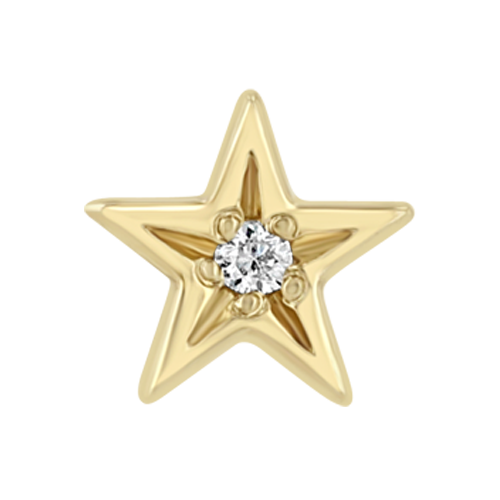 Gold star-shaped pendant with a diamond on a white background