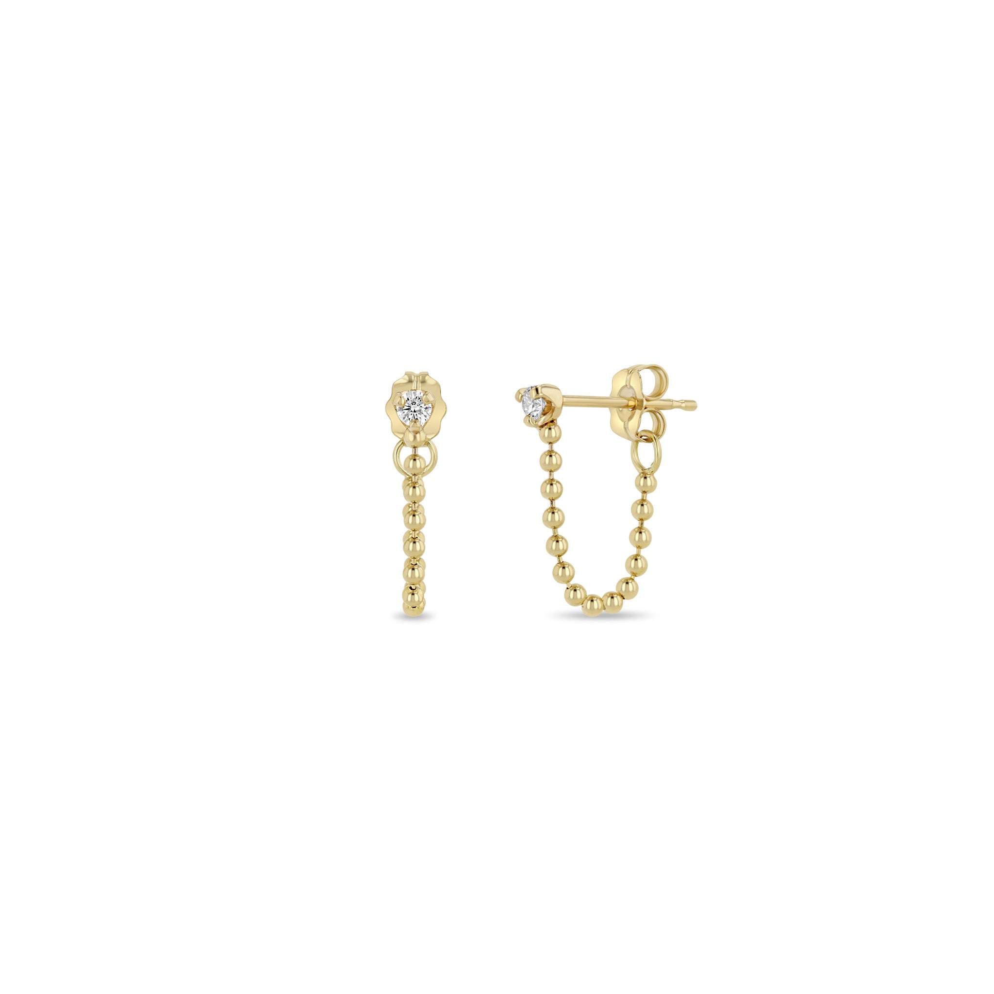 Zoë Chicco 14k Gold Prong Diamond Bead Chain Huggie Earrings