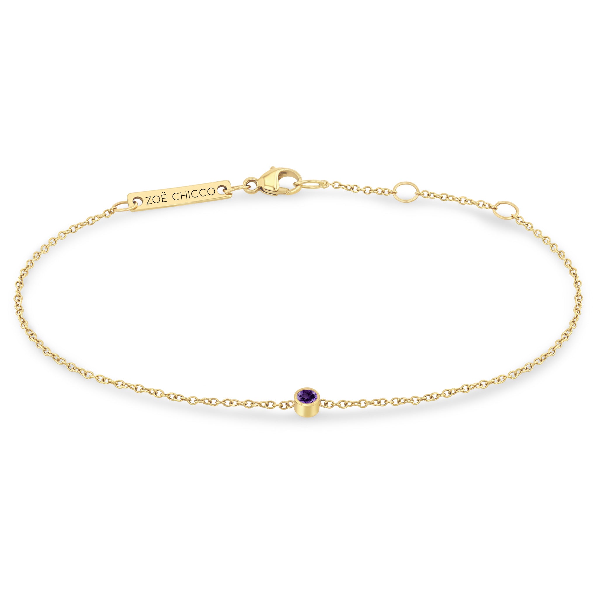 Zoë Chicco 14k Gold Single Amethyst Bezel Bracelet | February Birthstone