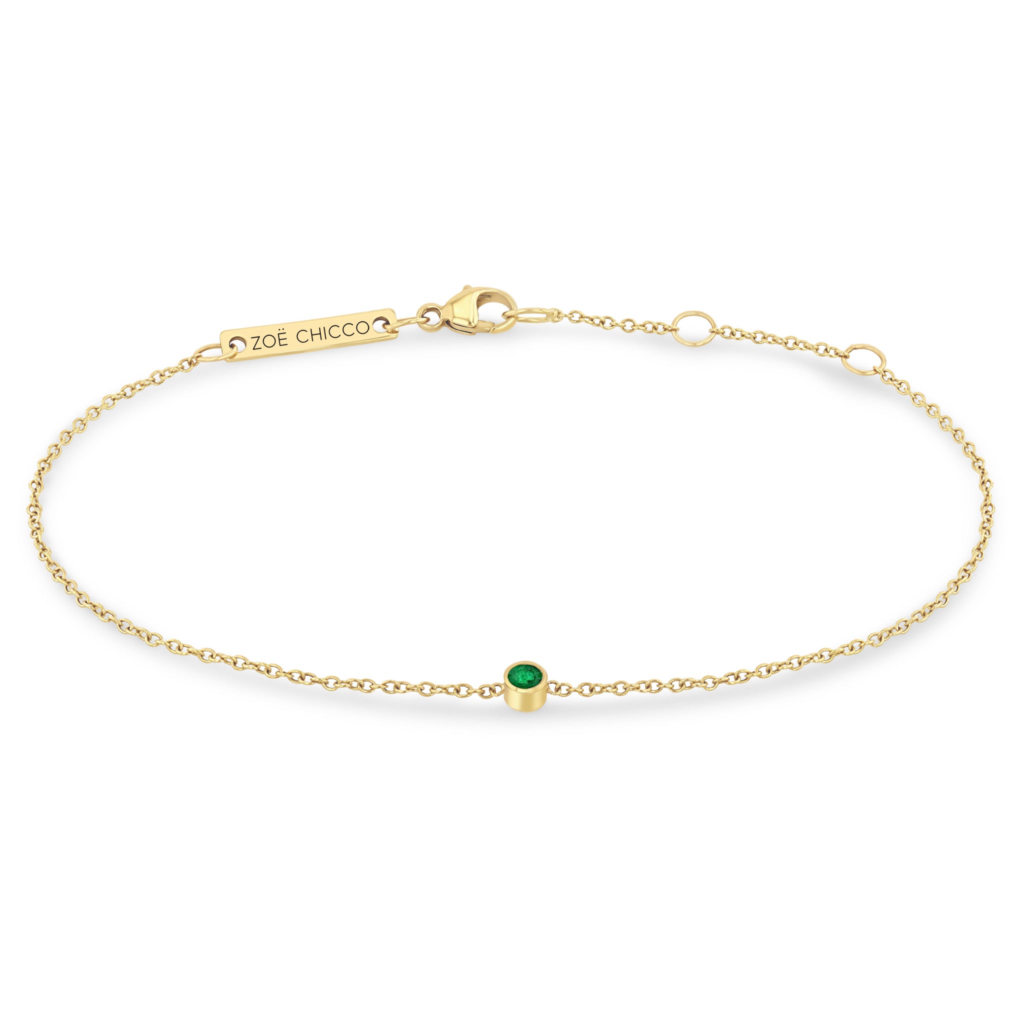 Zoë Chicco 14k Gold Single Emerald Bezel Chain Bracelet | May Birthstone