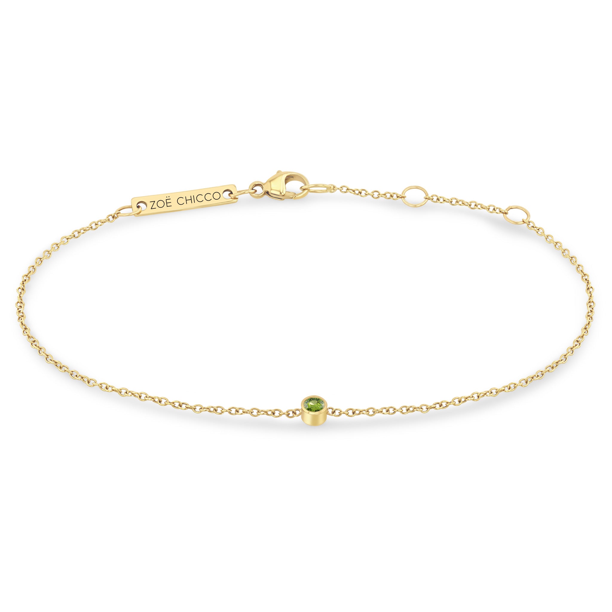Zoe Chicco 14k Single Peridot Bezel Chain Bracelet | August Birthstone