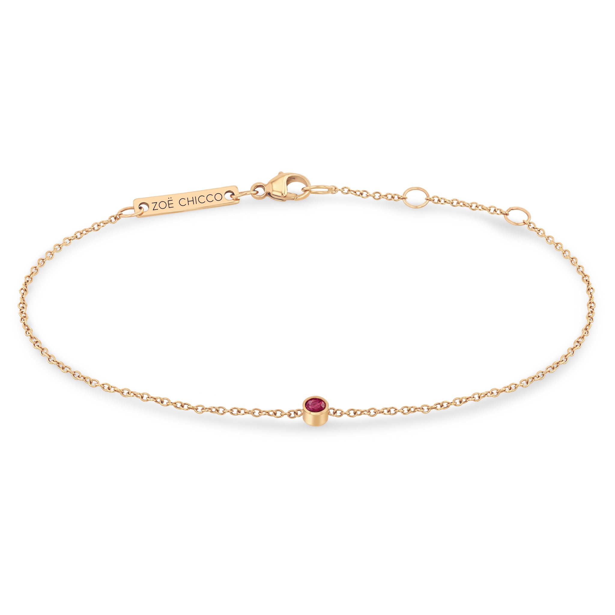 Zoe Chicco 14k Gold Single Ruby Bezel Chain Bracelet | July Birthstone