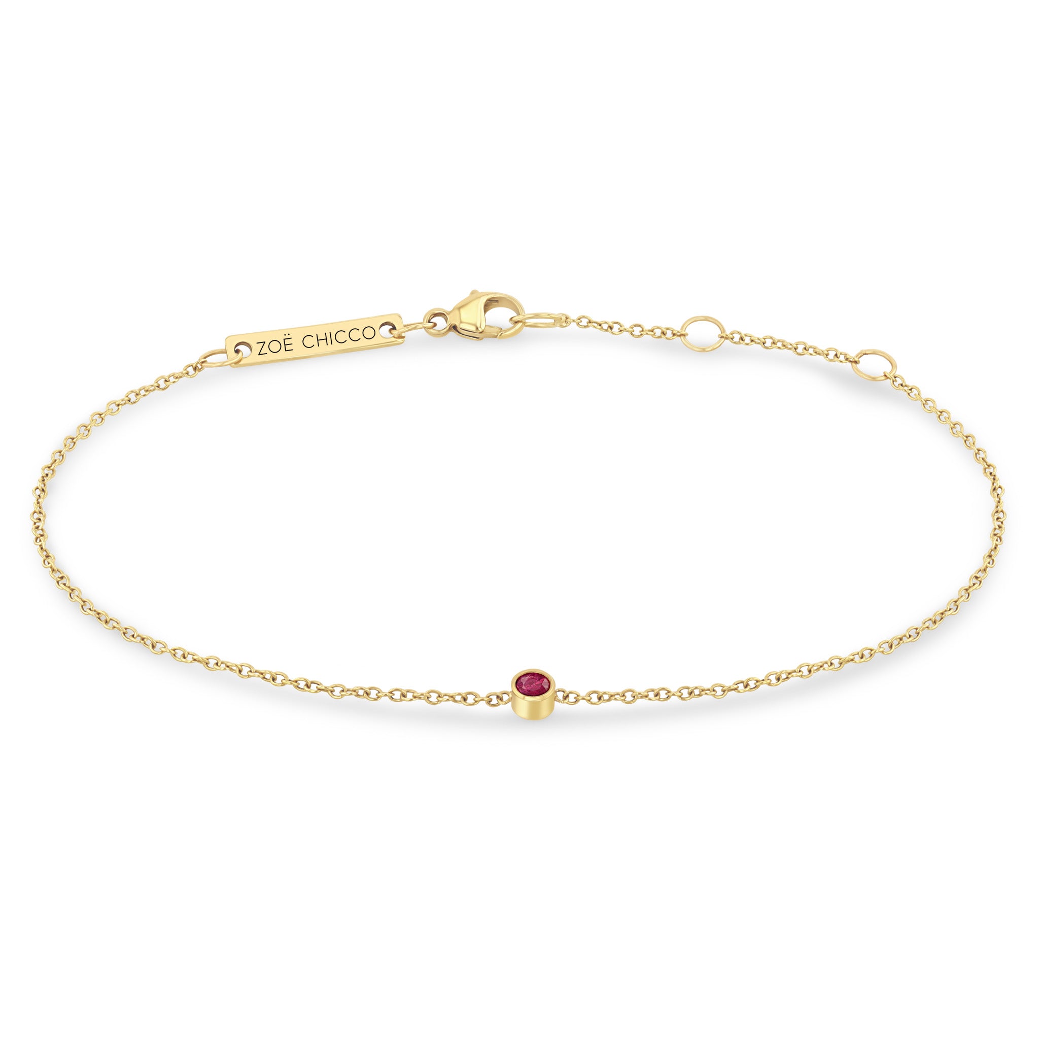 Zoe Chicco 14k Gold Single Ruby Bezel Chain Bracelet | July Birthstone