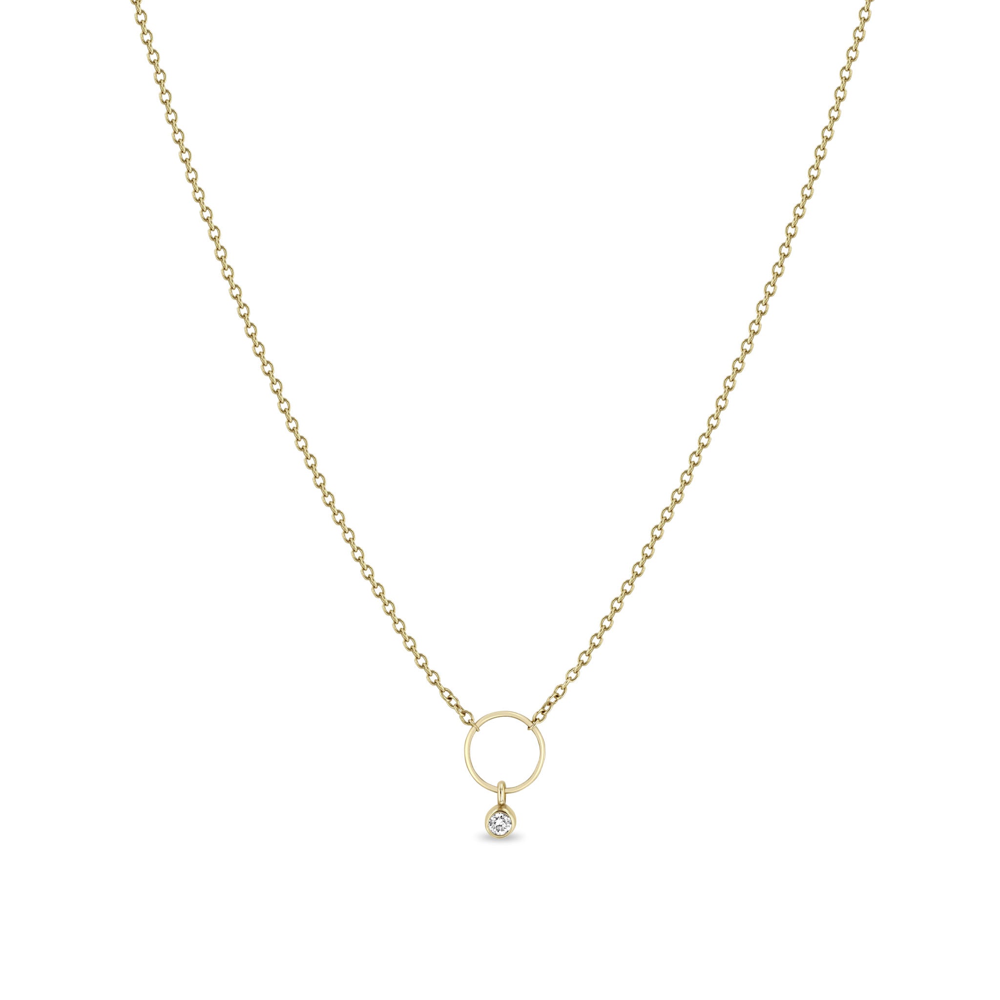 Zoë Chicco 14k Yellow Gold Circle Necklace with Dangling Diamond Bezel