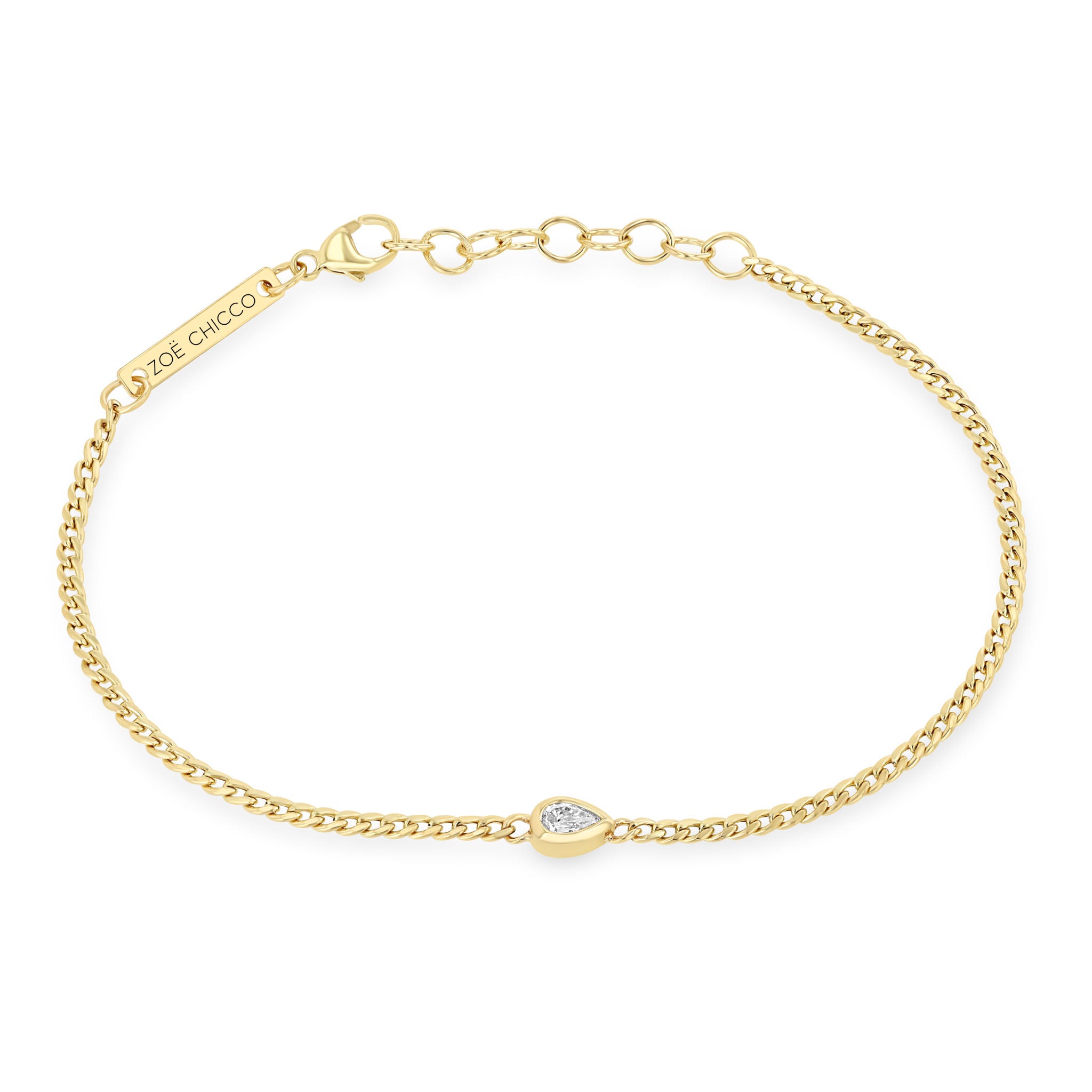 Zoë Chicco 14k Gold Pear Diamond XS Curb Chain Bracelet