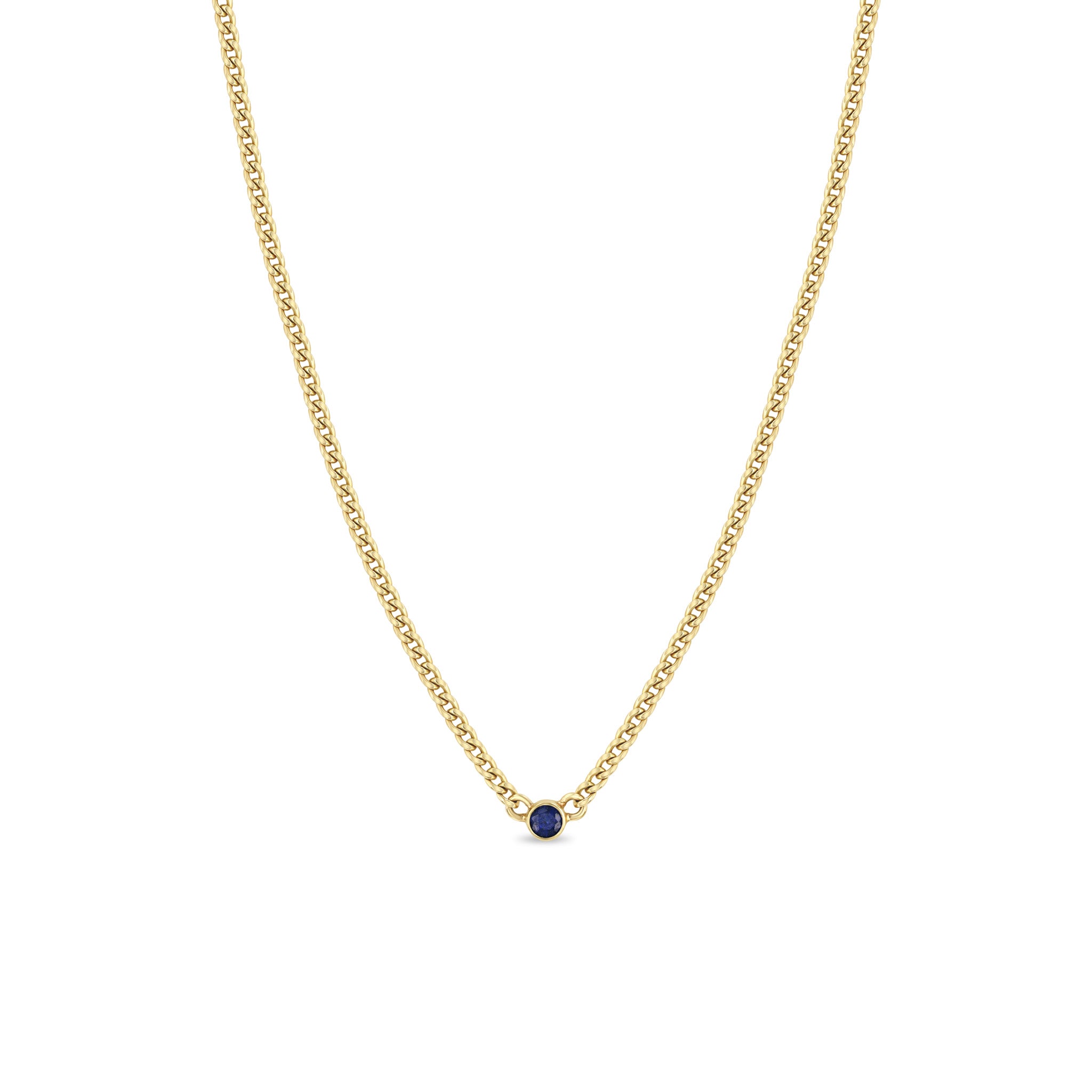 Zoë Chicco 14k Gold Blue Sapphire Bezel XS Curb Chain Necklace