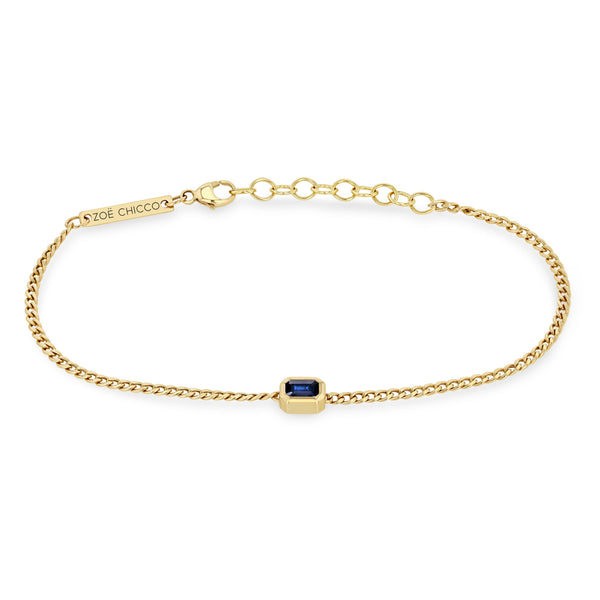 Zoë Chicco 14k Gold Emerald Cut Blue Sapphire XS Curb Chain Bracelet