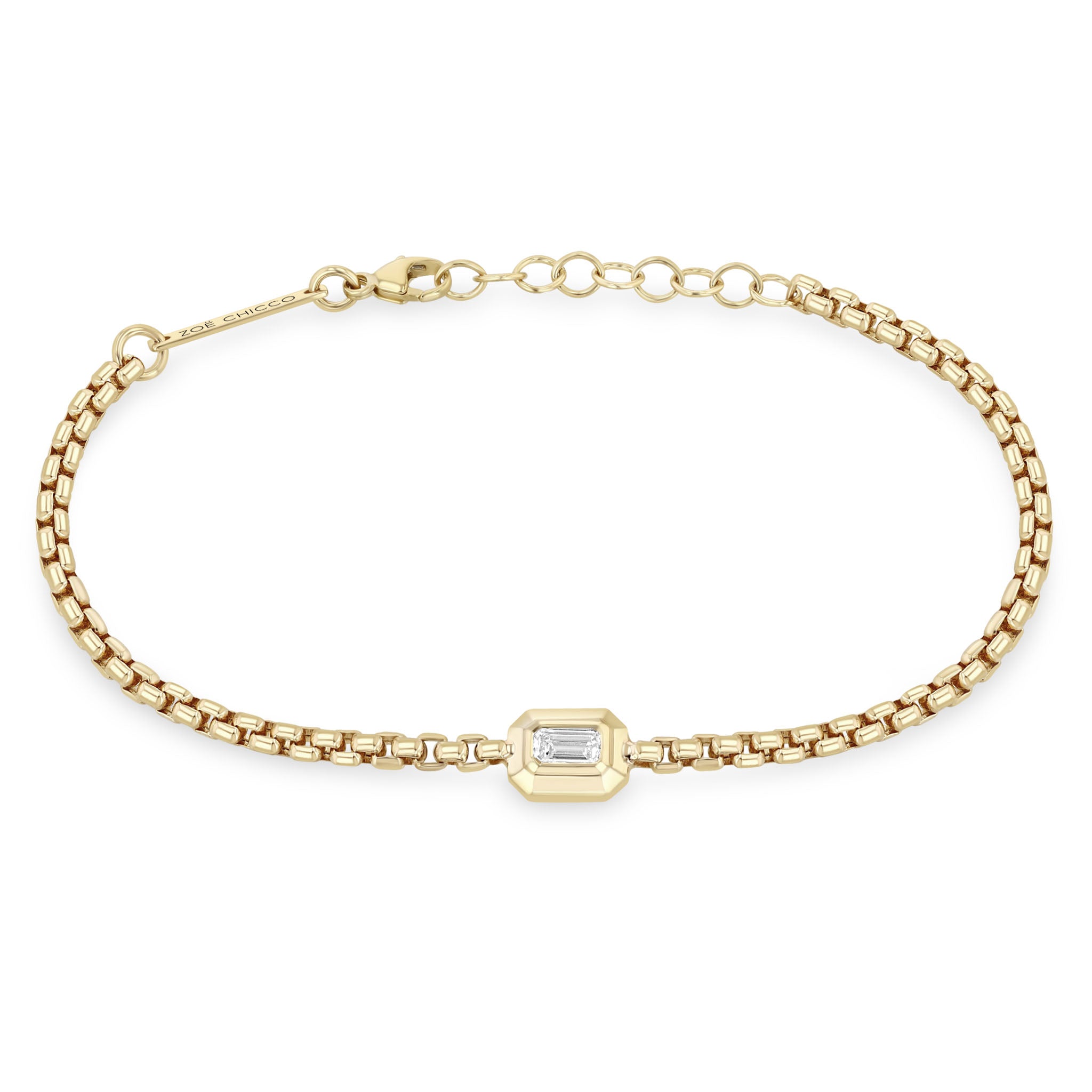 Zoë Chicco 14k Gold Emerald Cut Diamond Medium Box Chain Bracelet