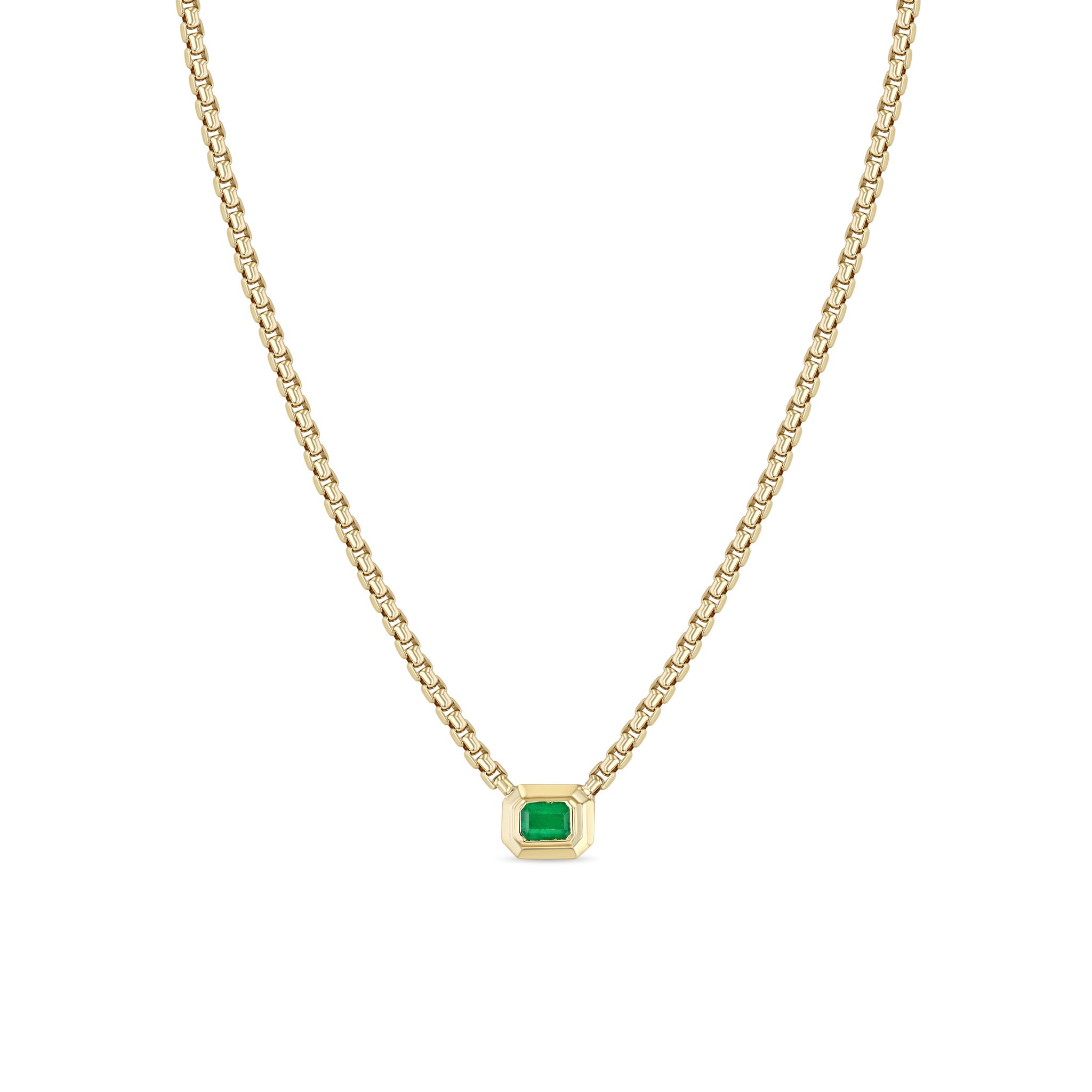 Zoë Chicco 14k Gold Emerald Cut Emerald Bezel Medium Box Chain Necklace