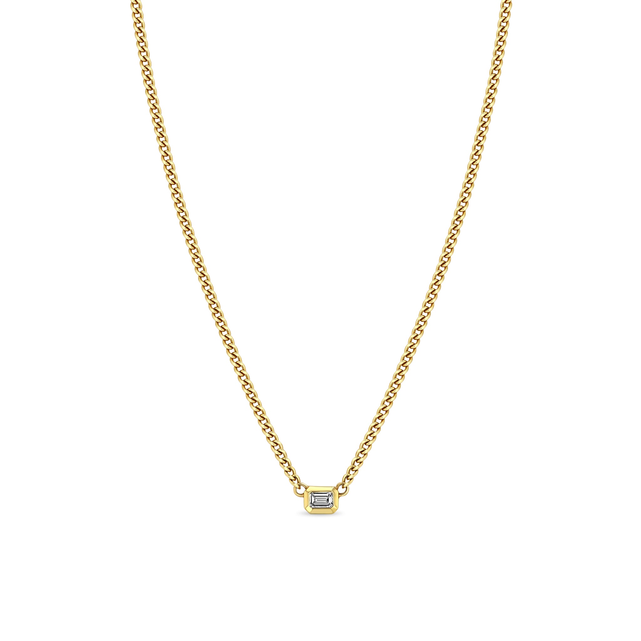 Zoë Chicco 14k Gold XS Curb Chain Emerald Cut Diamond Bezel Necklace