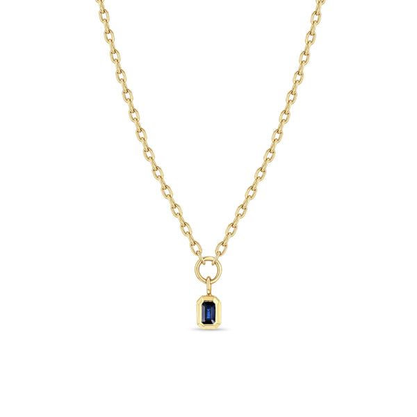 14k Emerald Cut Blue Sapphire Pendant Small Square Oval Chain Necklace