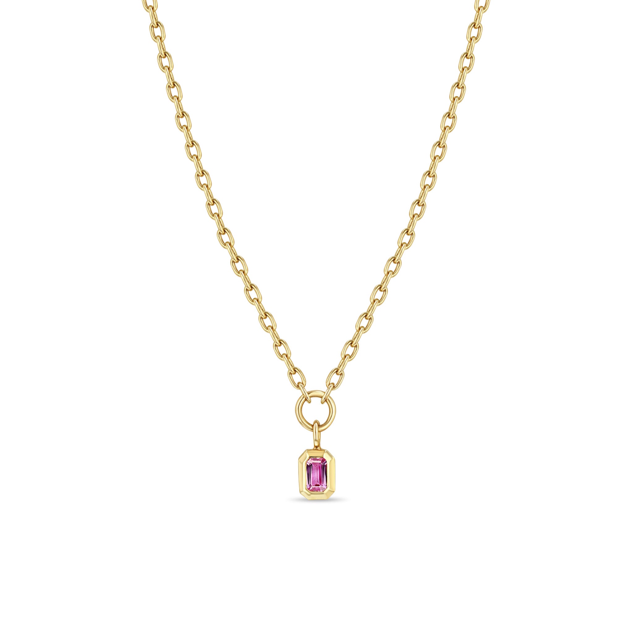 Zoë Chicco 14k Gold Emerald Cut Pink Sapphire Pendant Small Square Oval Chain Necklace