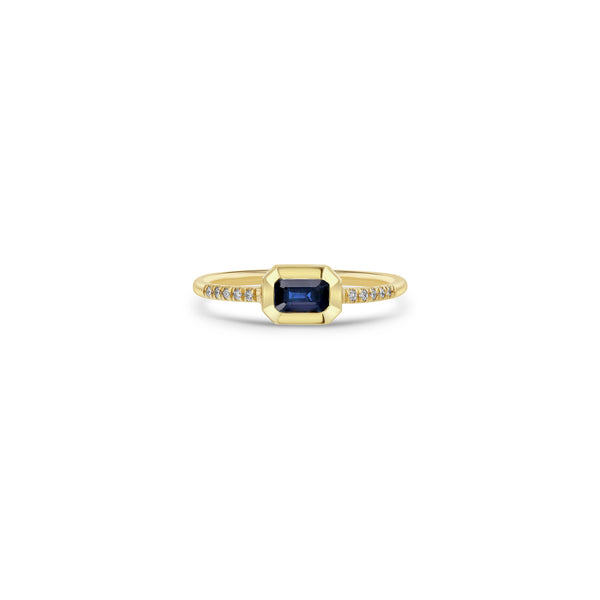 Zoë Chicco 14k Gold Emerald Cut Blue Sapphire Bezel Pavé Diamond Band Ring