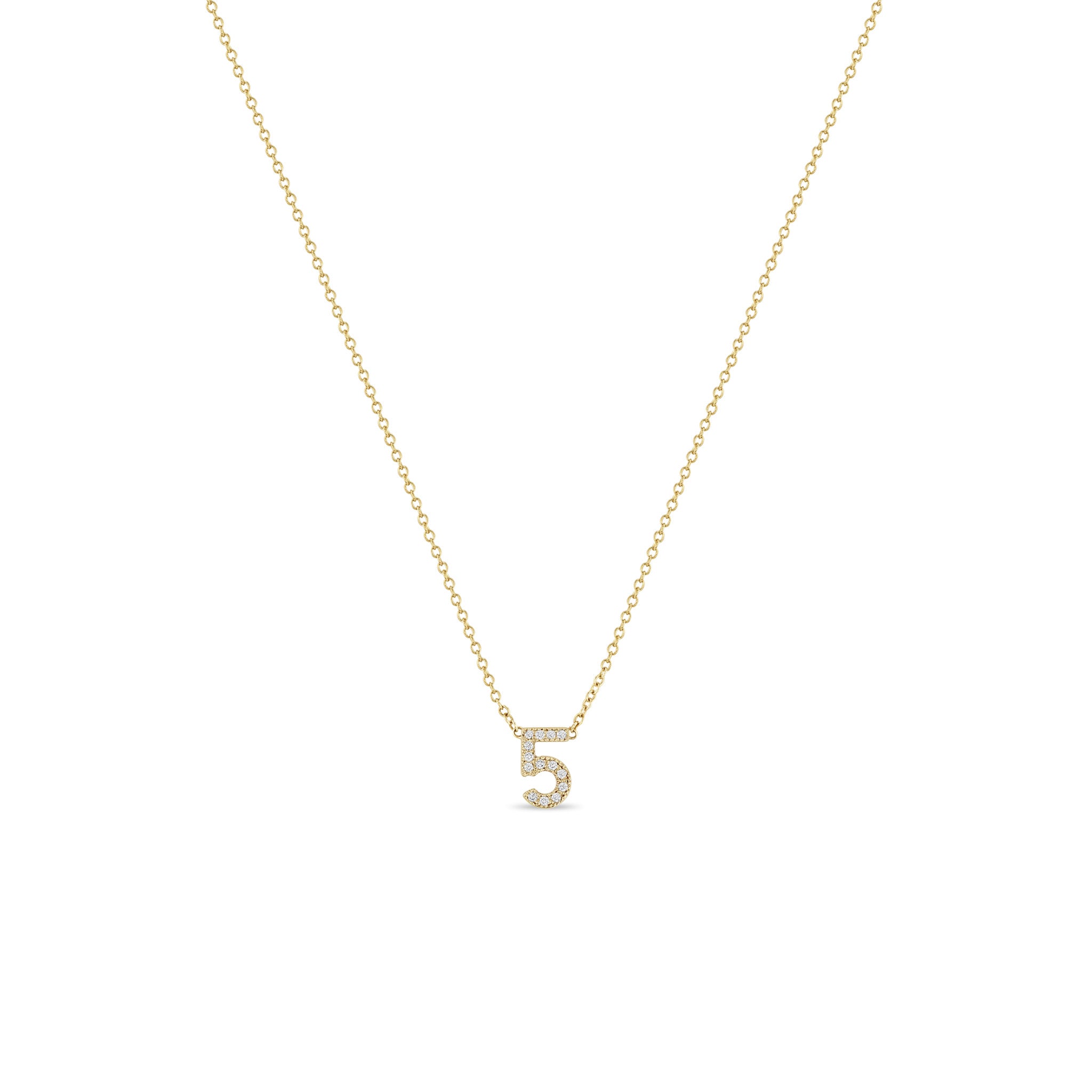 Zoë Chicco 14k Gold Pavé Diamond Number "5" Necklace