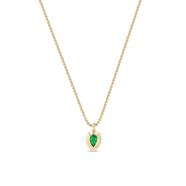 Zoë Chicco 14k Gold Pear Emerald Pendant XS Box Chain Necklace