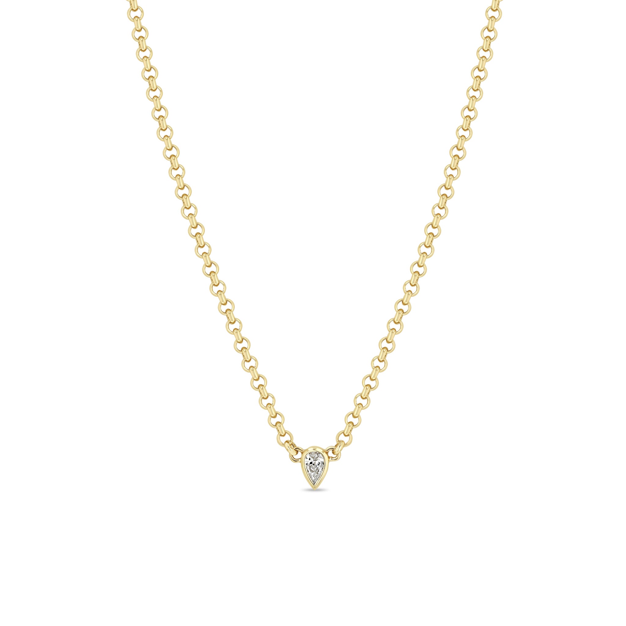 Zoë Chicco 14k Gold Pear Diamond Small Rolo Chain Necklace