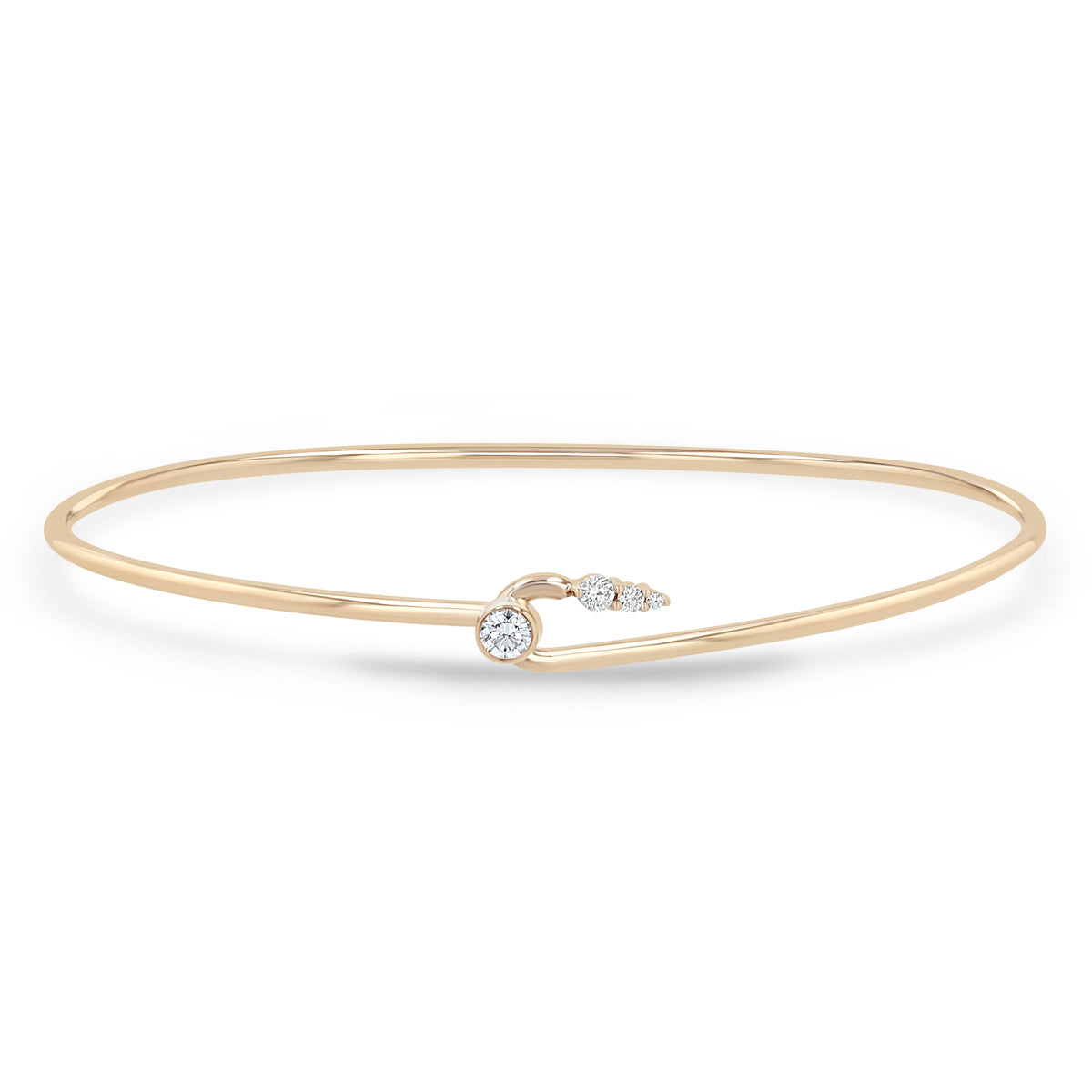 Zoe Chicco 14k rose gold thin wire cuff bracelet with small diamonds on a white backgrounds