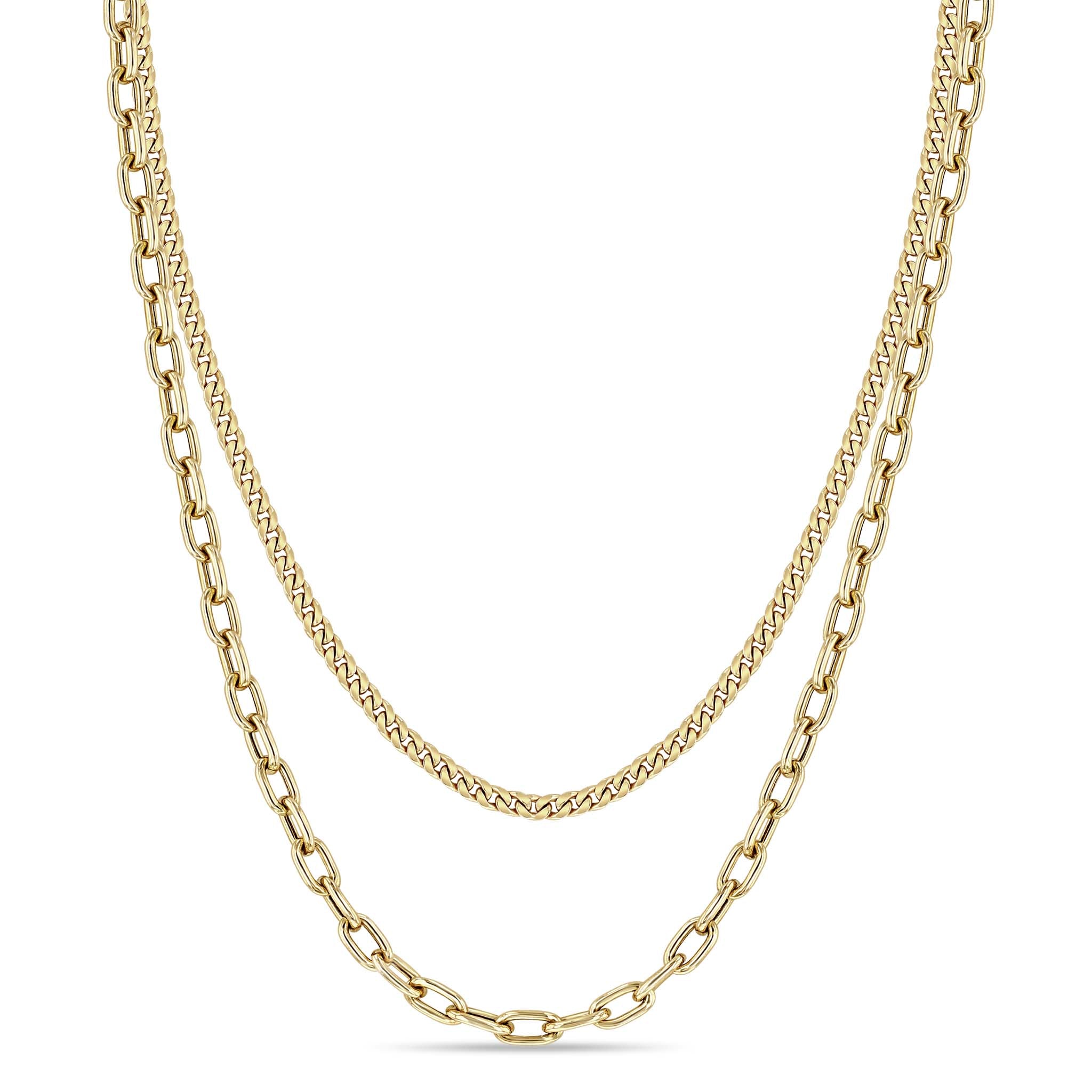 Zoë Chicco 14k Gold Layered Medium Curb Chain & Oval Link Necklace