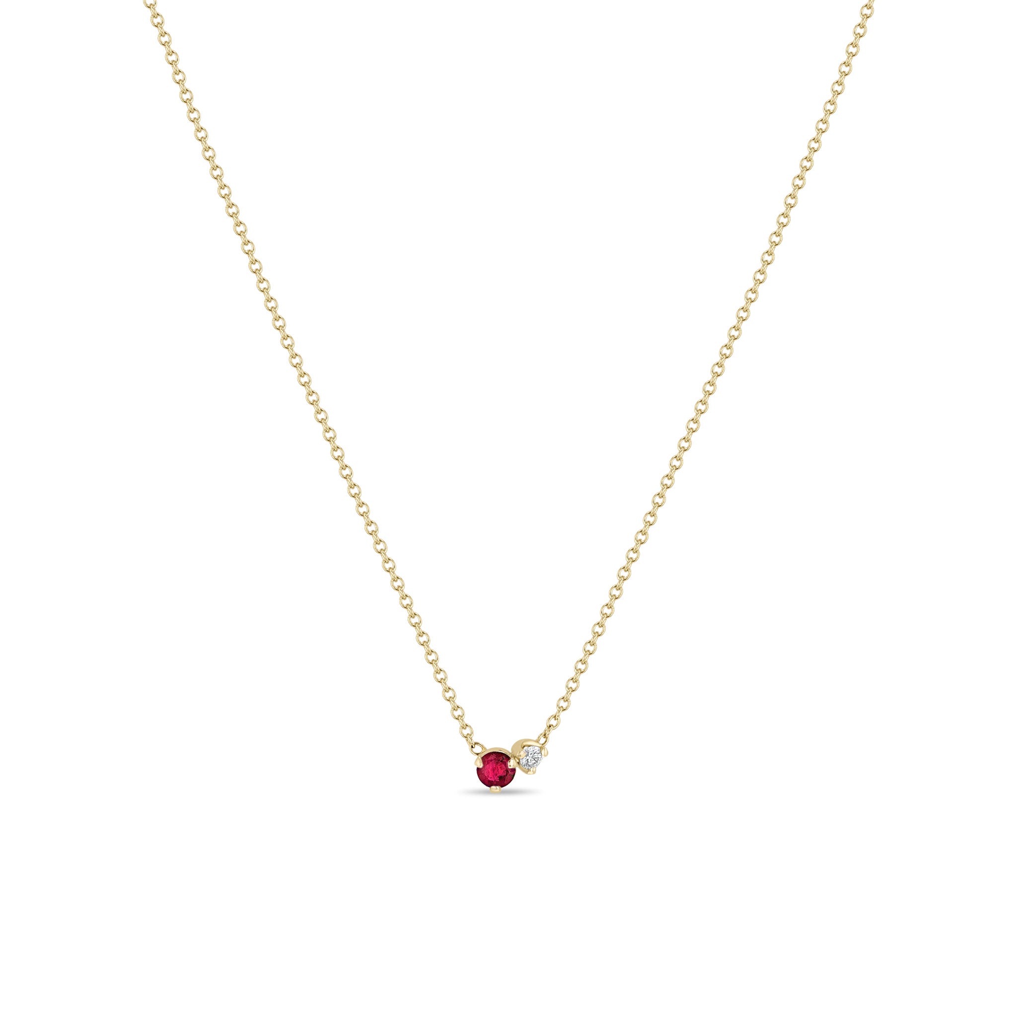 Zoë Chicco 14k Yellow Gold Prong Diamond & Ruby Necklace