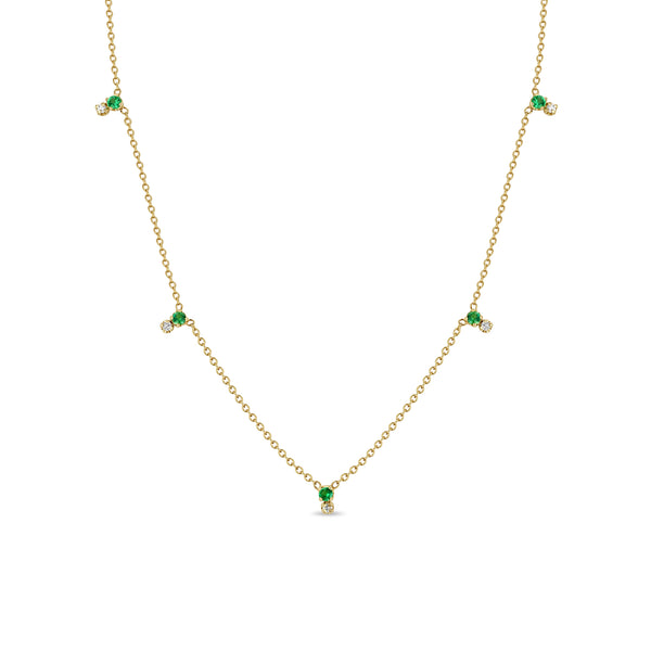 Zoë Chicco 14k Gold Stacked Prong Emerald & Diamond Station Necklace