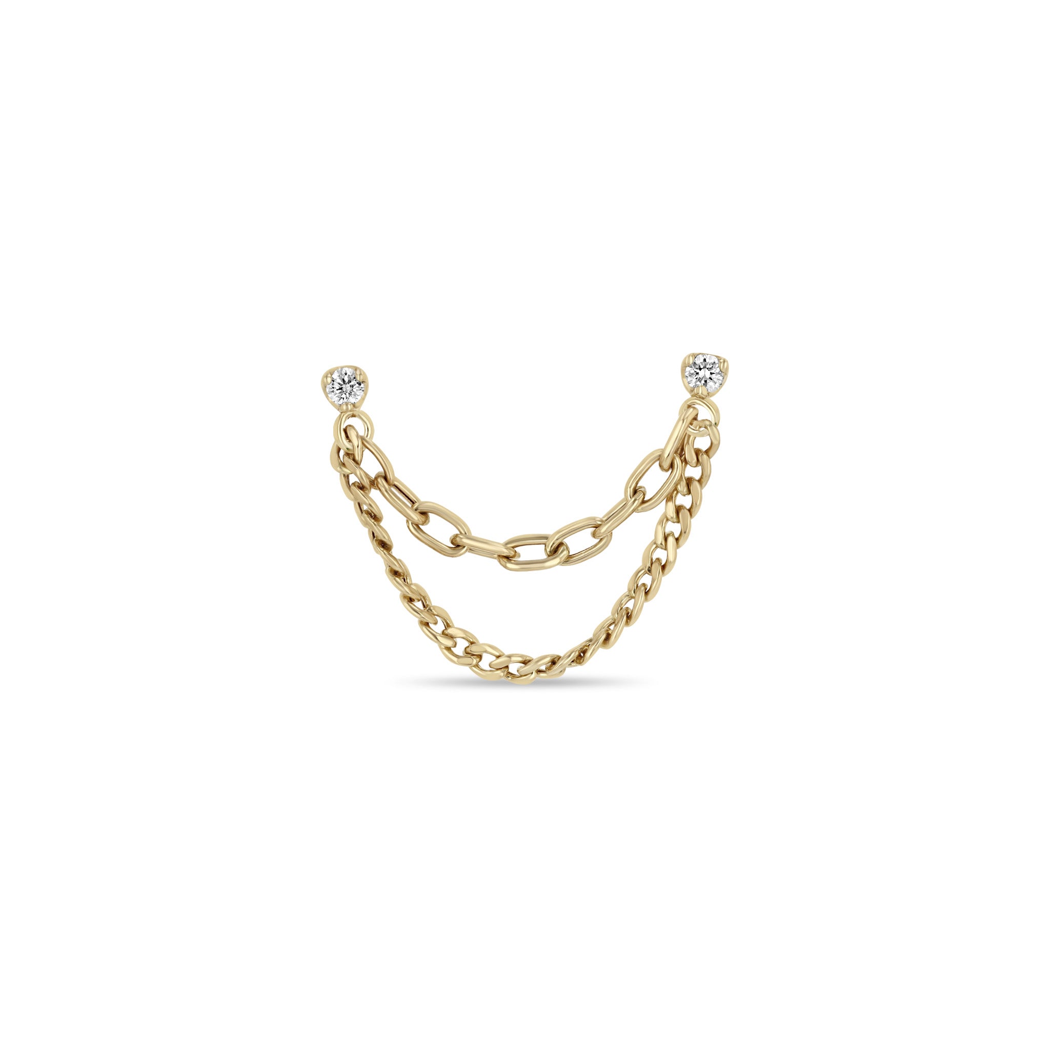 Zoë Chicco 14k Gold Prong Diamond & Mixed Chain Double Stud Earring