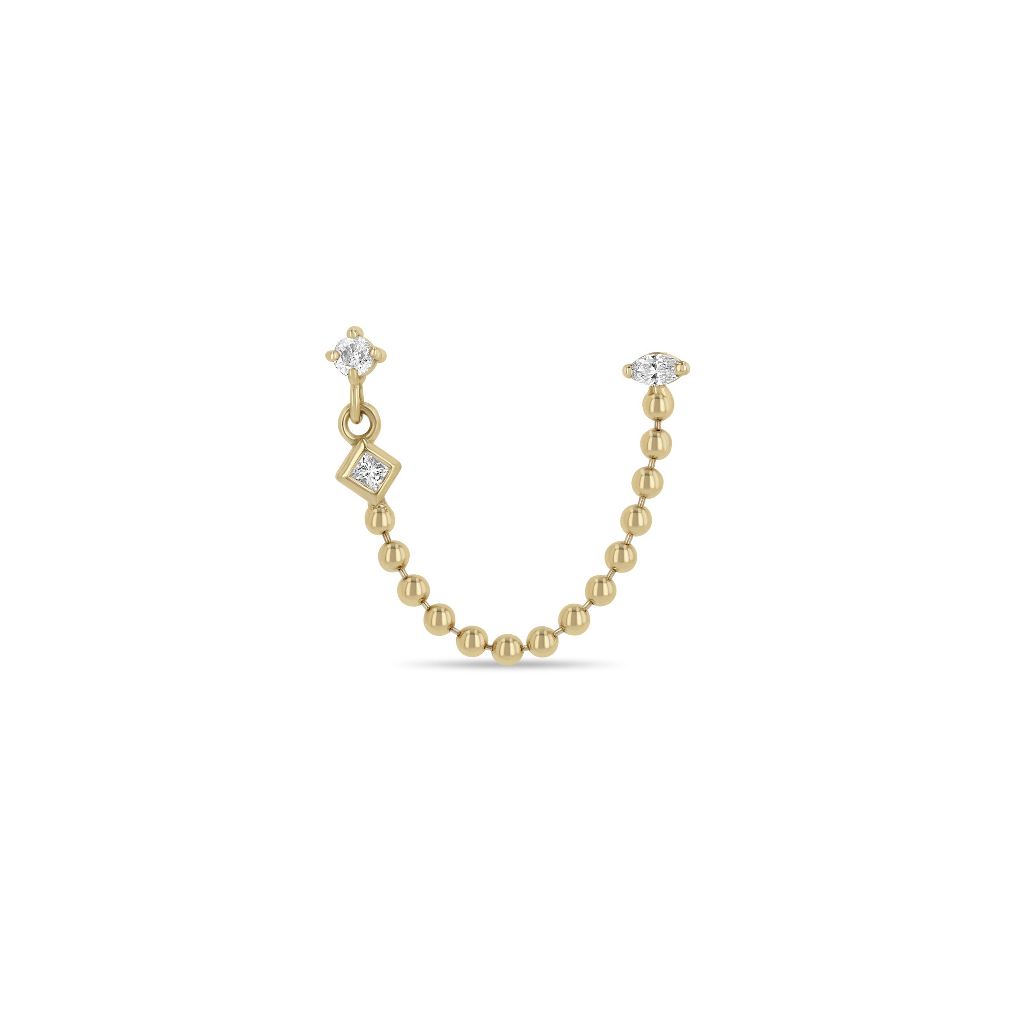 Zoë Chicco 14k Gold Mixed Cut Diamond Double Stud Bead Chain Earring