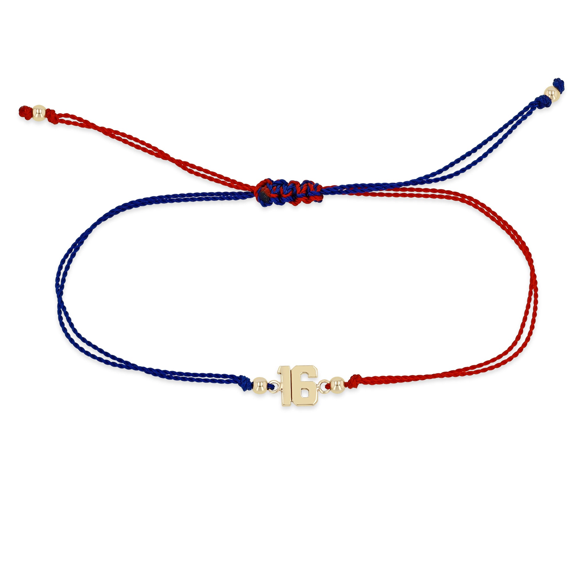 Zoë Chicco 14k Gold Custom Varsity Number "16" Cord Bracelet in Red & Navy Blue Colors