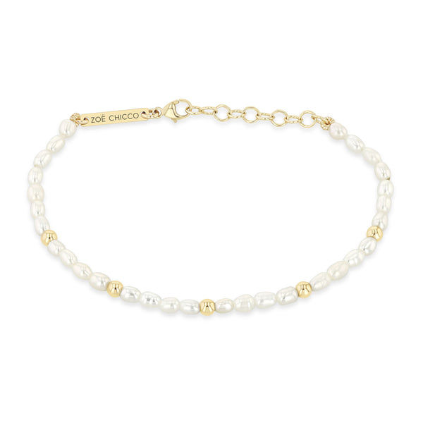 Zoë Chicco 14k Gold Bead Station Rice Pearl Bracelet
