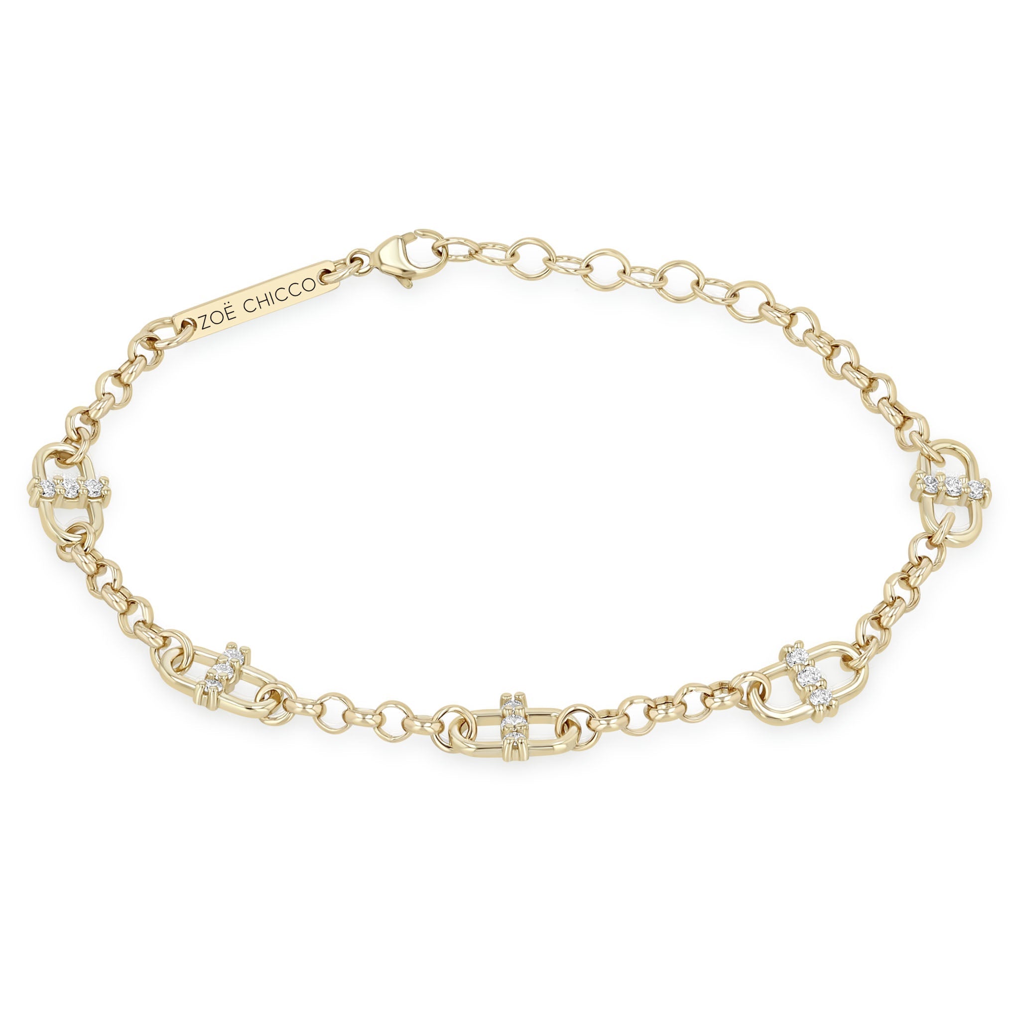 Zoe Chicco 14k gold link chain and diamond bracelet on white background