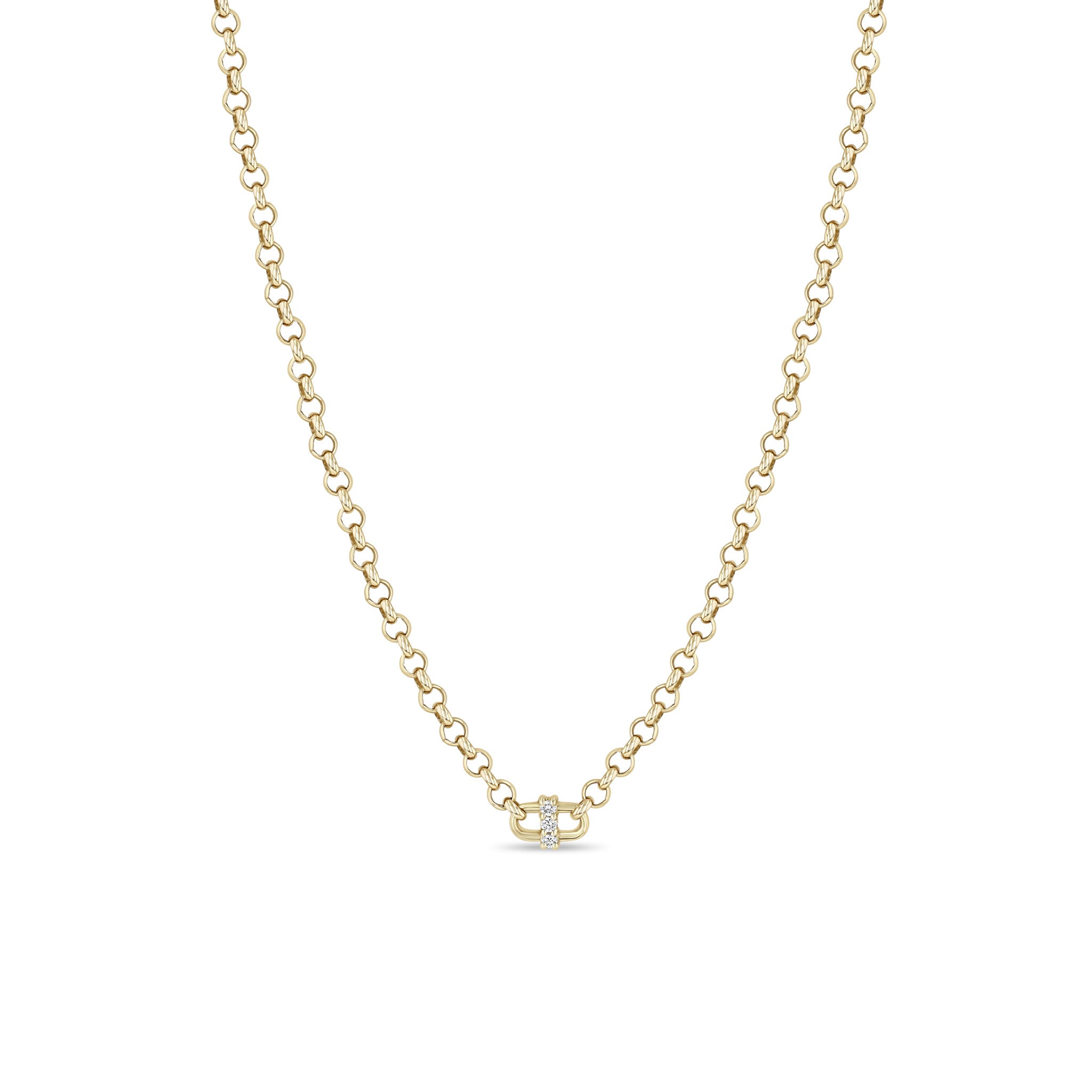 Zoë Chicco 14k Gold 3 Prong Diamond Open Link Medium Rolo Chain Necklace