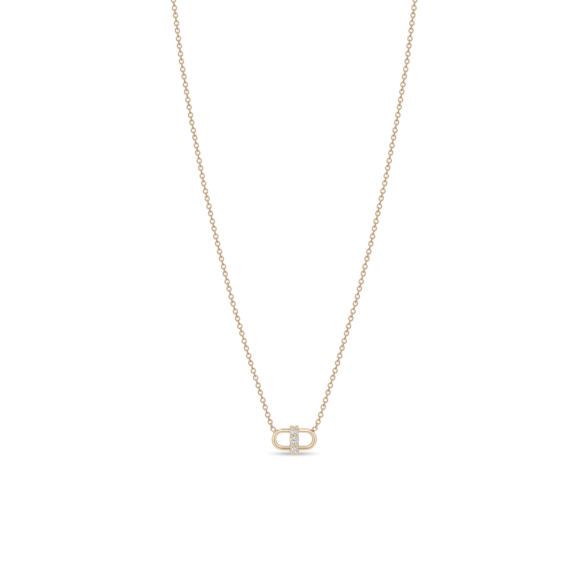 Zoe Chicco 14k rose gold chain necklace with a link and diamond pendant on a white background