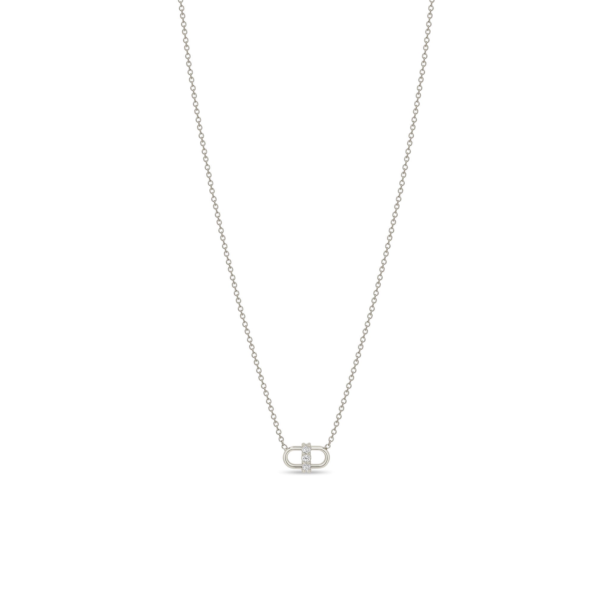 Zoe Chicco 14k white gold chain necklace with a link and diamond pendant on a white background