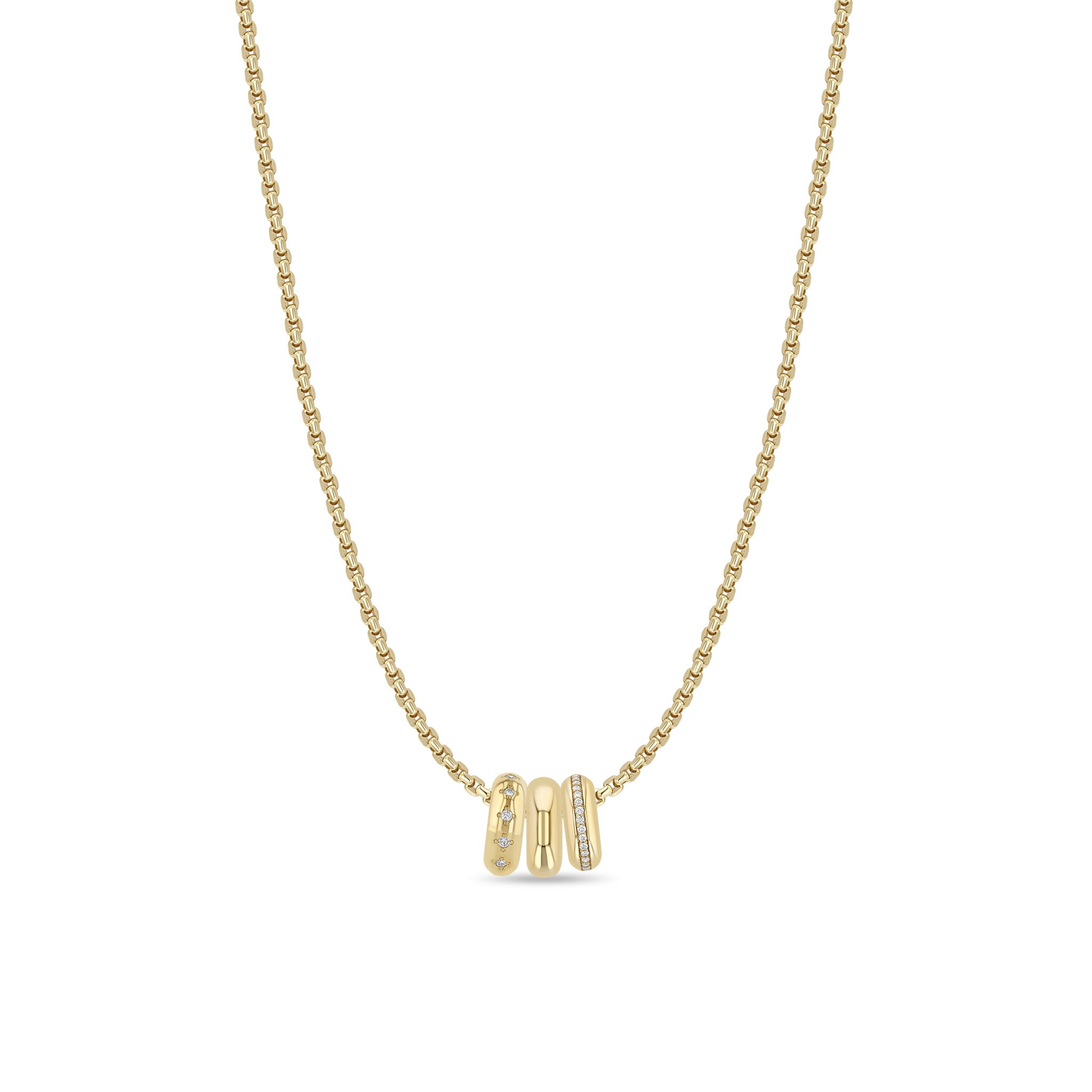 Zoë Chicco 14k Gold 3 Mixed Half Round Slide Bead Box Chain Necklace