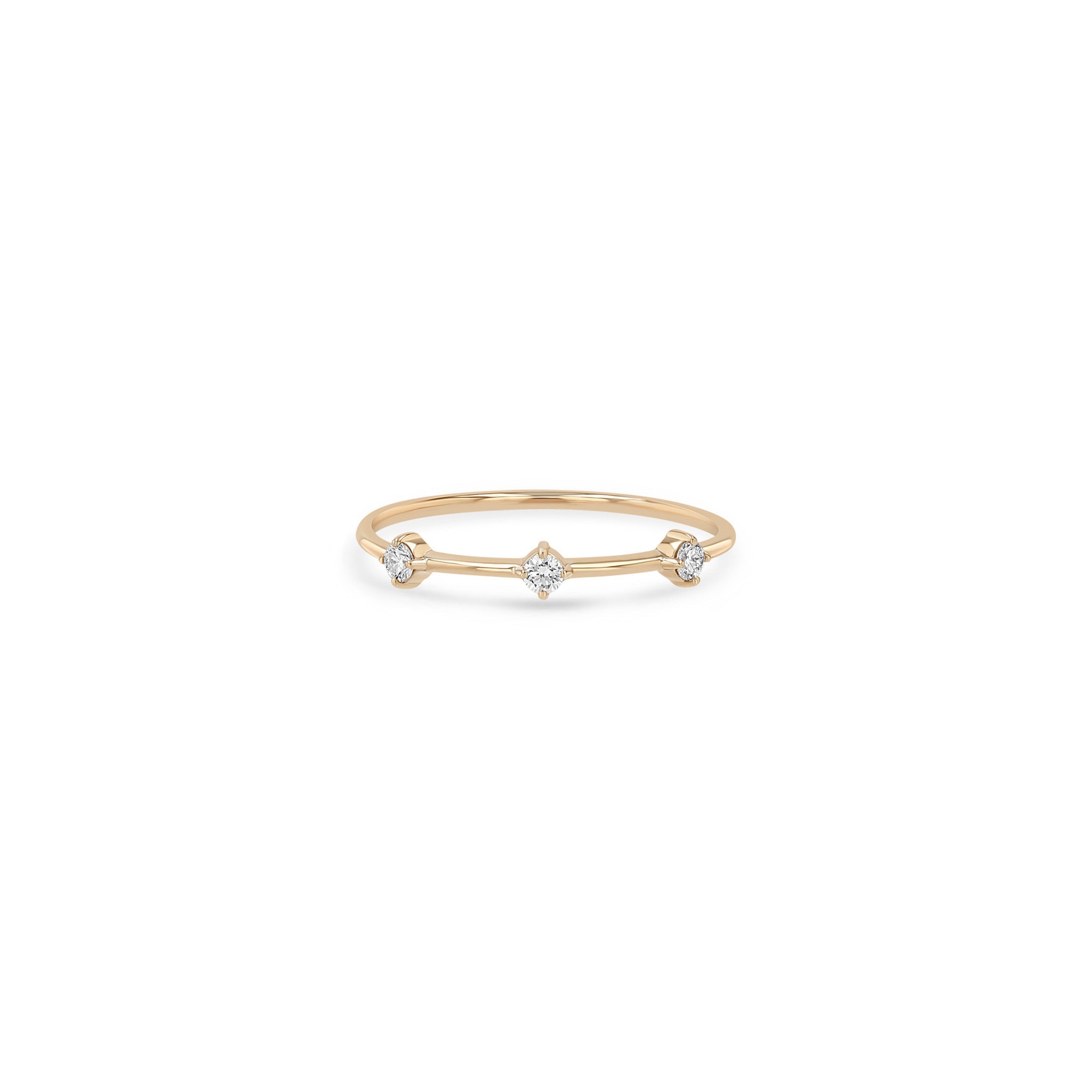 Zoe Chicco 14k rose gold thin ring with 3 small diamonds on a white background