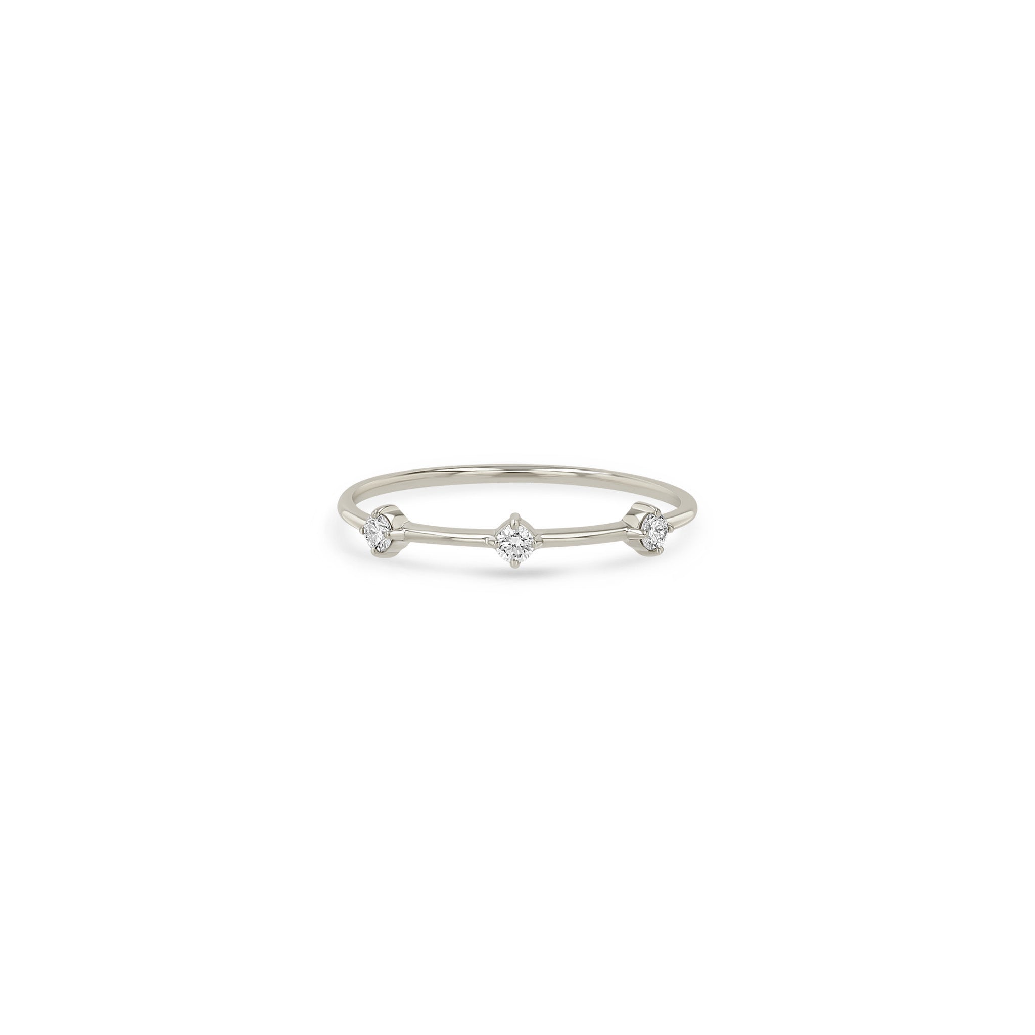 Zoe Chicco 14k white gold thin ring with 3 small diamonds on a white background