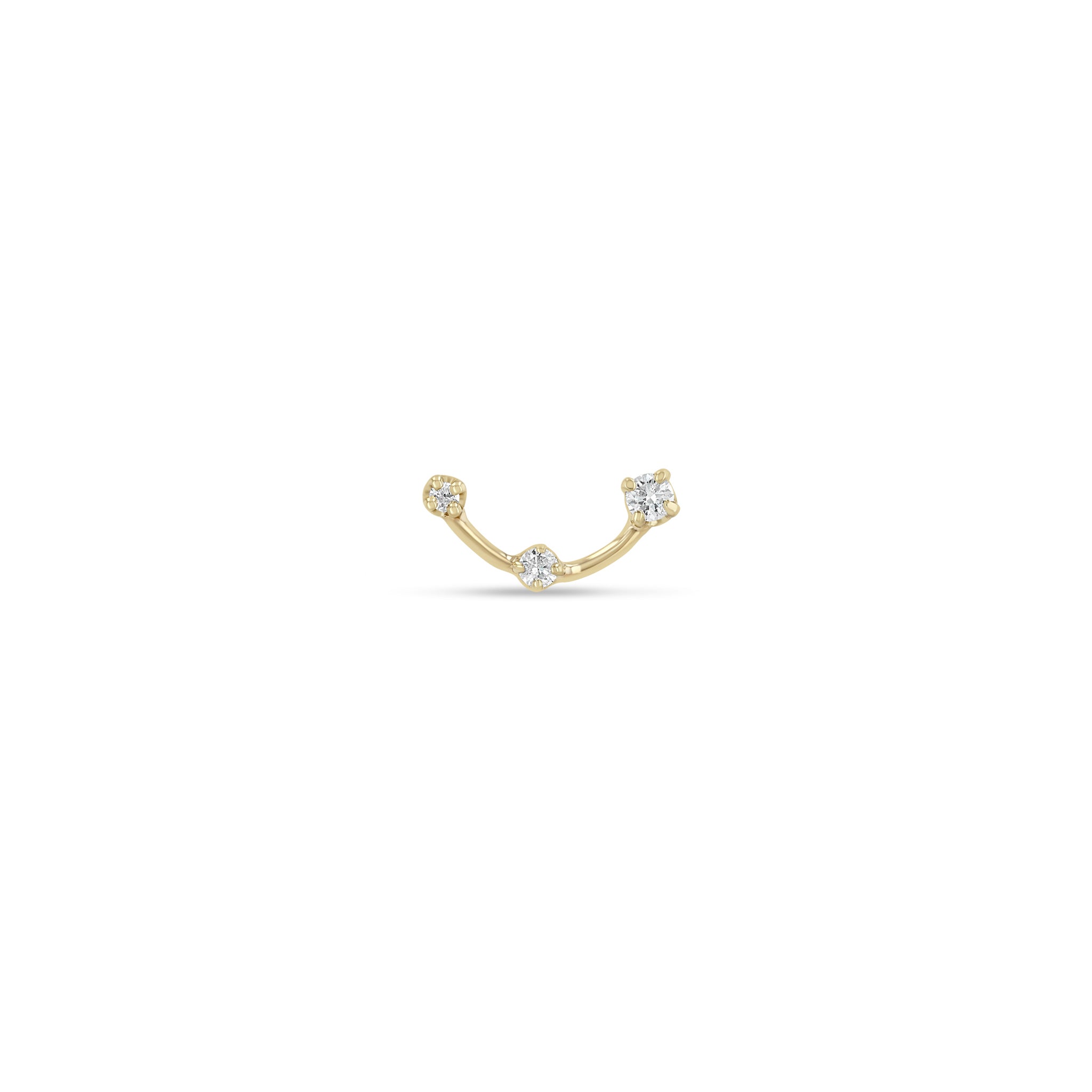 Zoe Chicco 14k Gold Graduating Prong Diamond Dash Curved Stud on a white background