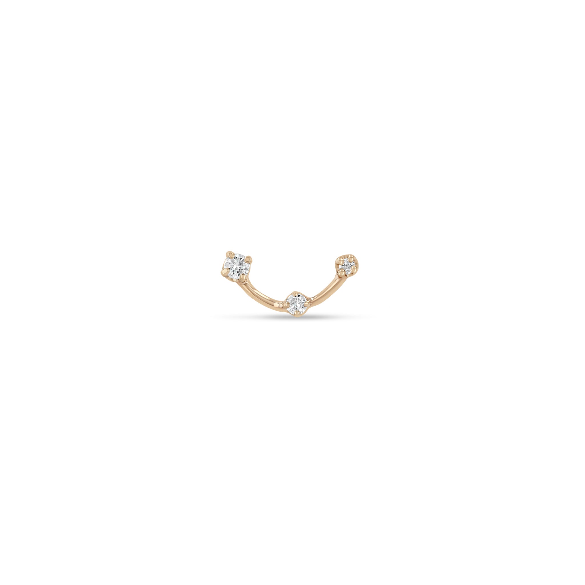 Zoe Chicco 14k Rose Gold Graduating Prong Diamond Dash Curved Stud on a white background