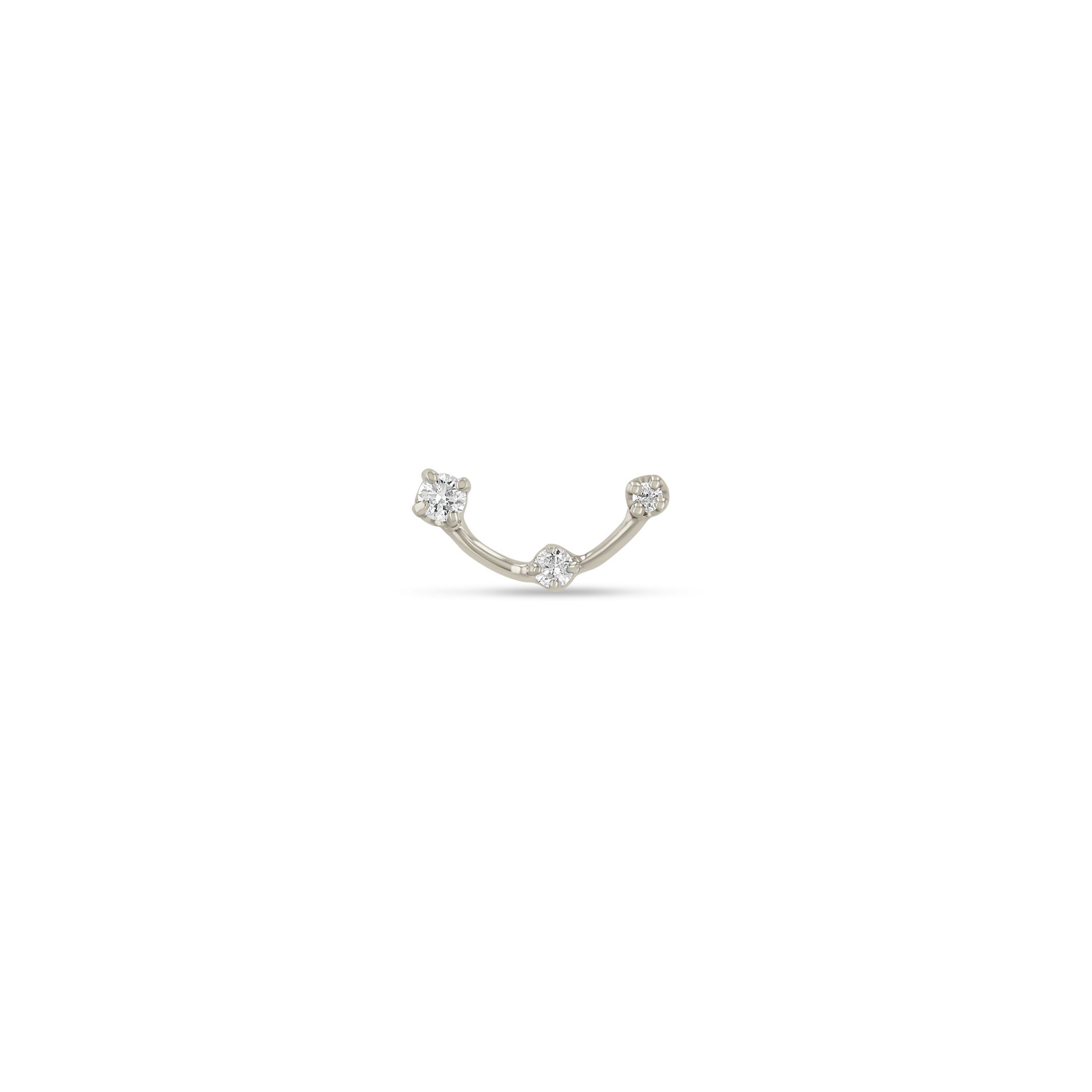 Zoe Chicco 14k White Gold Graduating Prong Diamond Dash Curved Stud on a white background