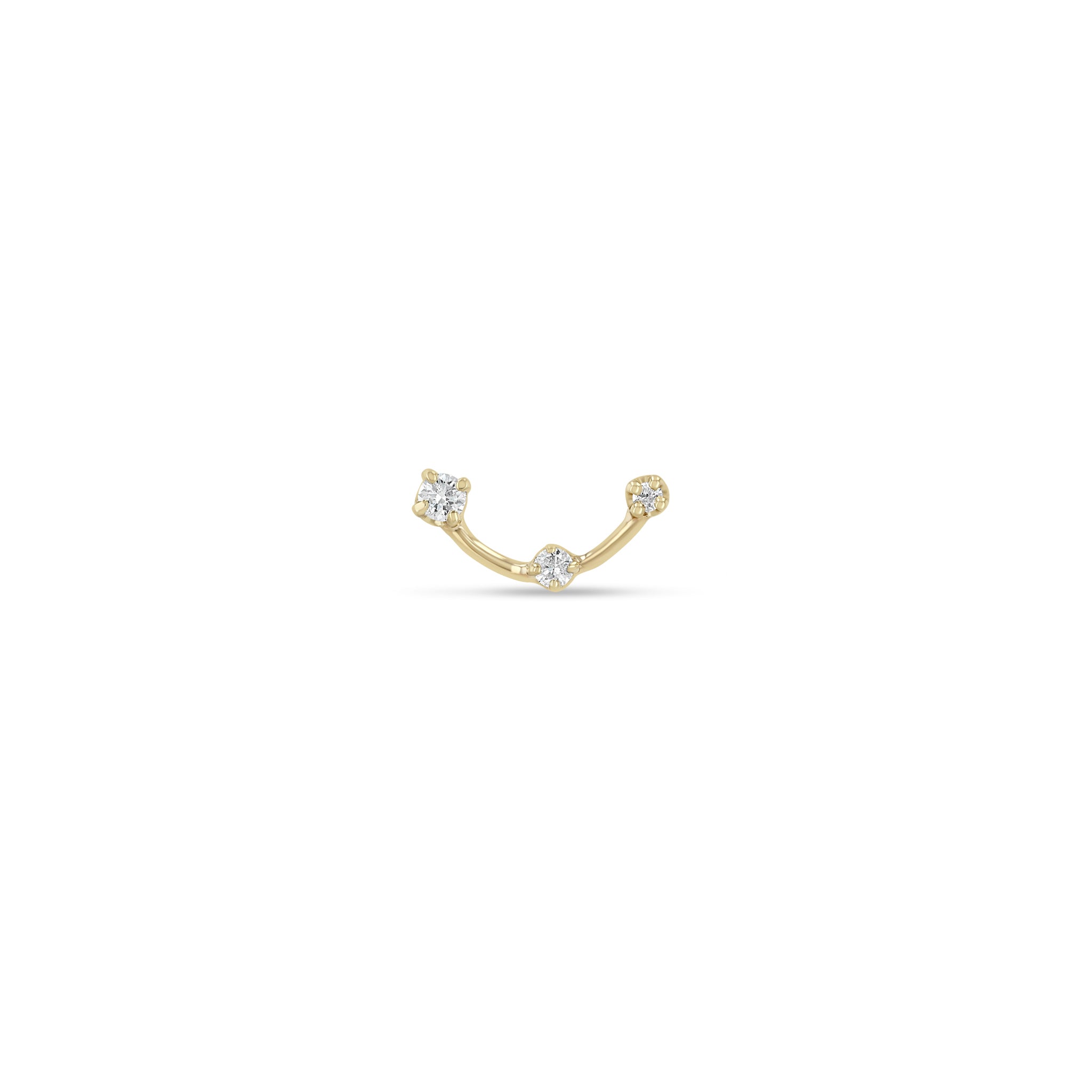 Zoe Chicco 14k Gold Graduating Prong Diamond Dash Curved Stud on a white background