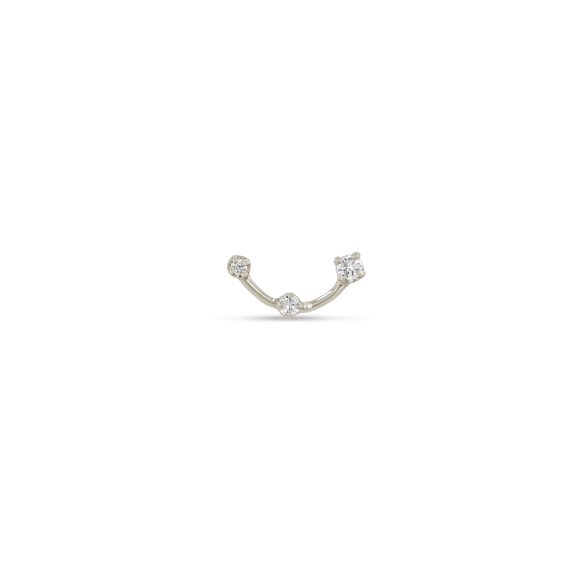 Zoe Chicco 14k White Gold Graduating Prong Diamond Dash Curved Stud on a white background