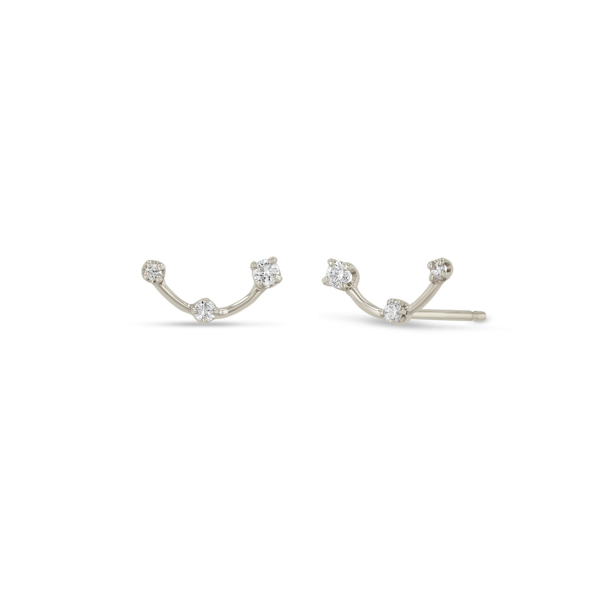 Zoe Chicco 14k White Gold Graduating Prong Diamond Dash Curved Studs on a white background