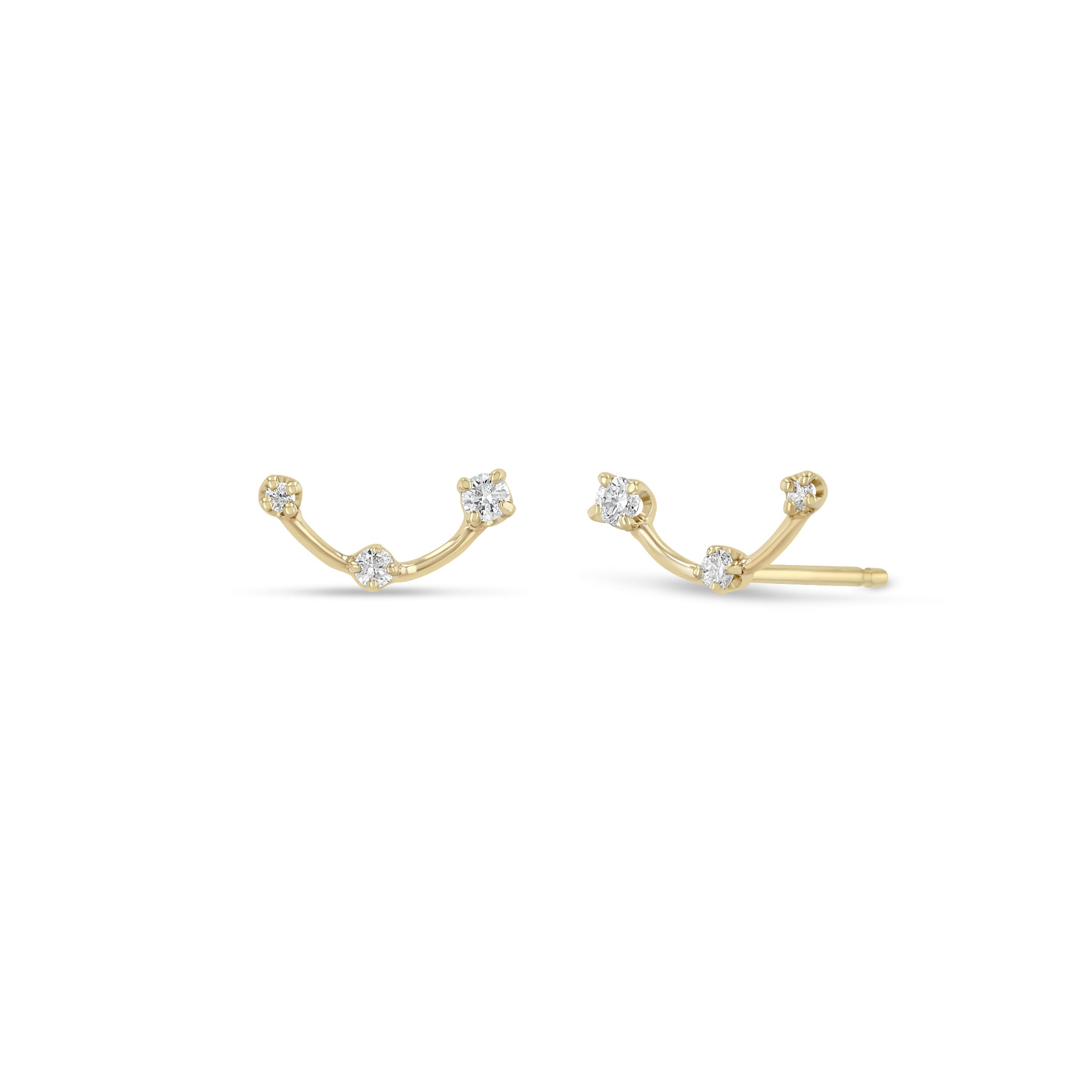 Zoe Chicco 14k Gold Graduating Prong Diamond Dash Curved Studs on a white background