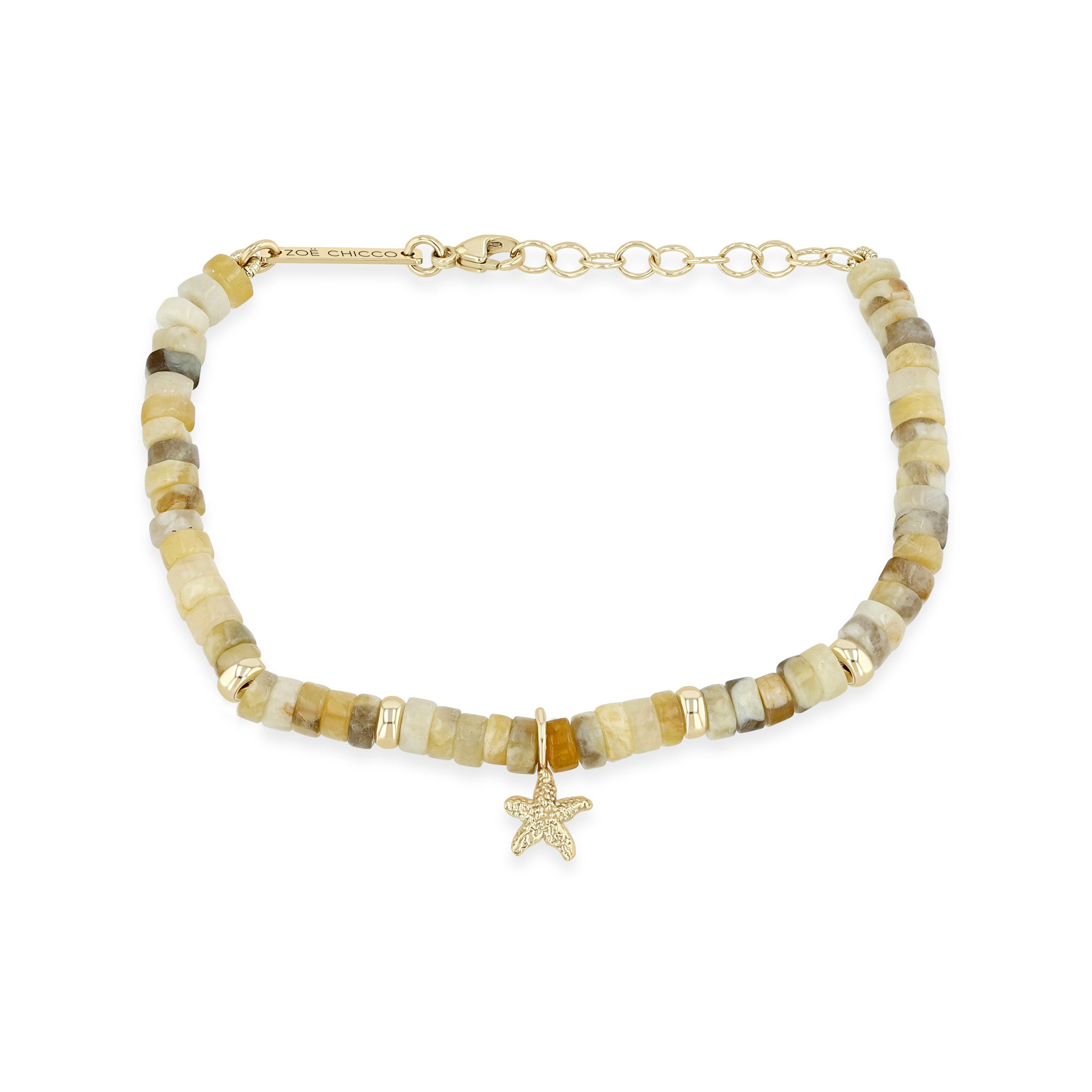 Zoë Chicco 14k Gold & Sandy Feldspar Mixed Heishi Bead Starfish Charm Bracelet