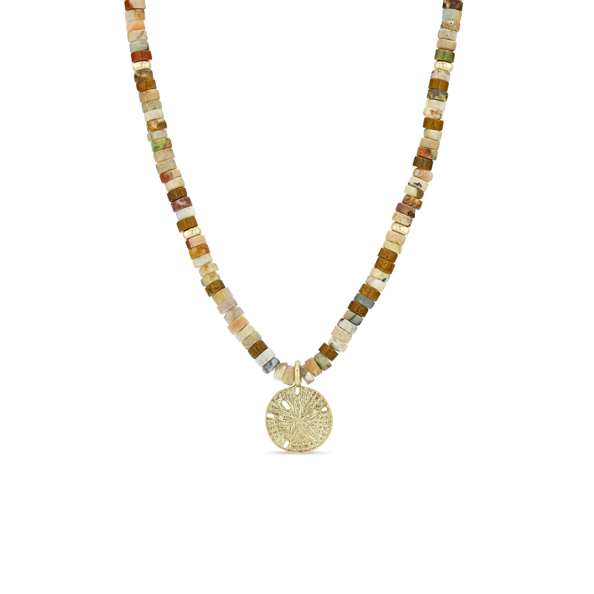 Zoë Chicco 14k Gold & Sandy Feldspar Mixed Heishi Bead Sand Dollar Necklace
