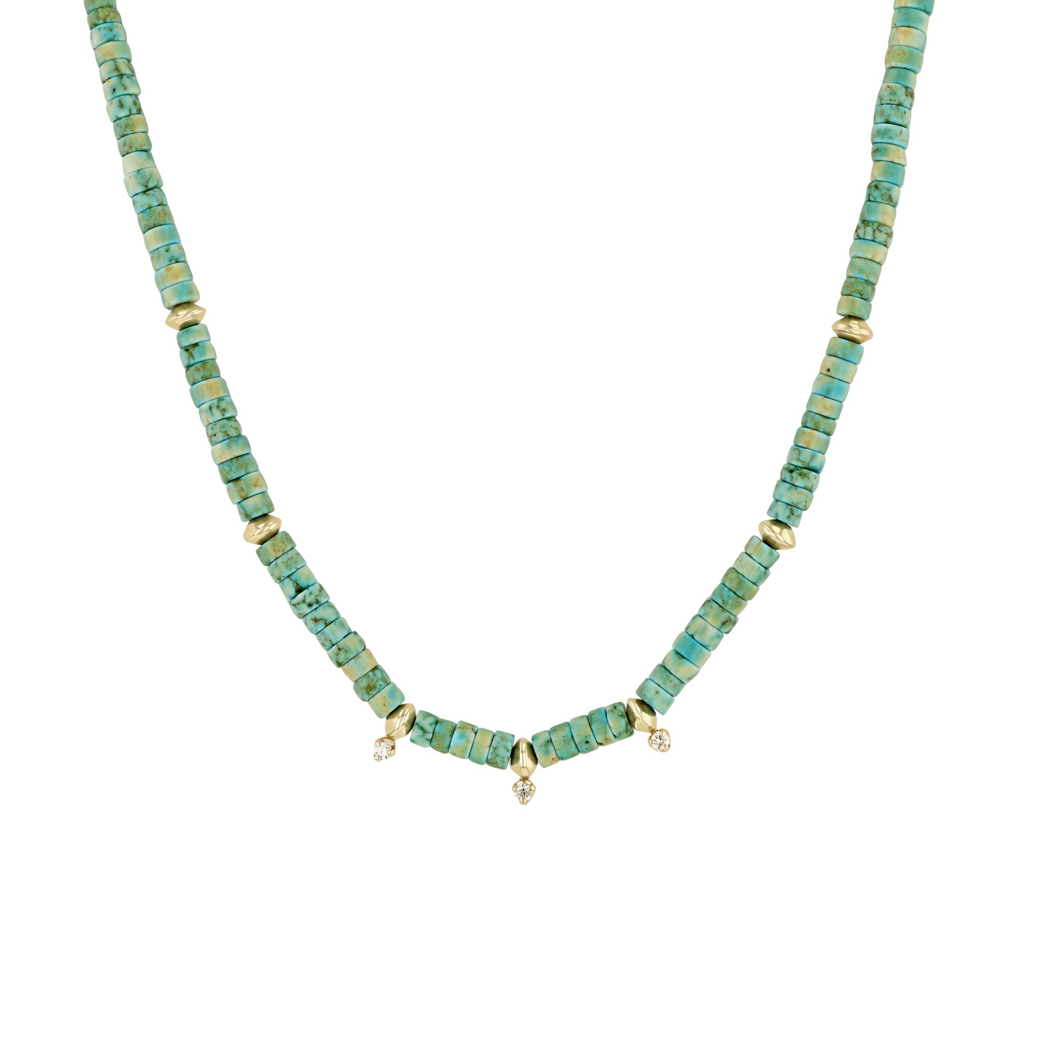 Zoë Chicco 14k Gold Light Turquoise Heishi Bead Necklace with