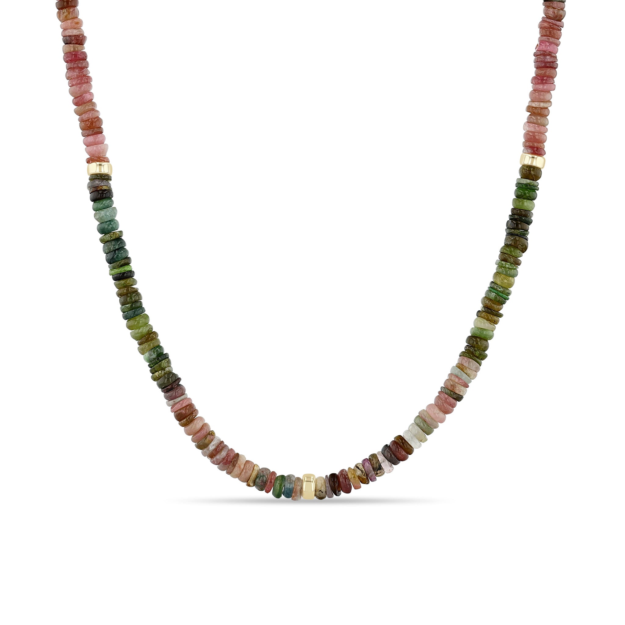 Zoe Chicco 14k Rainbow Tourmaline Gemstone & Rondelle Bead station Necklace on a white background