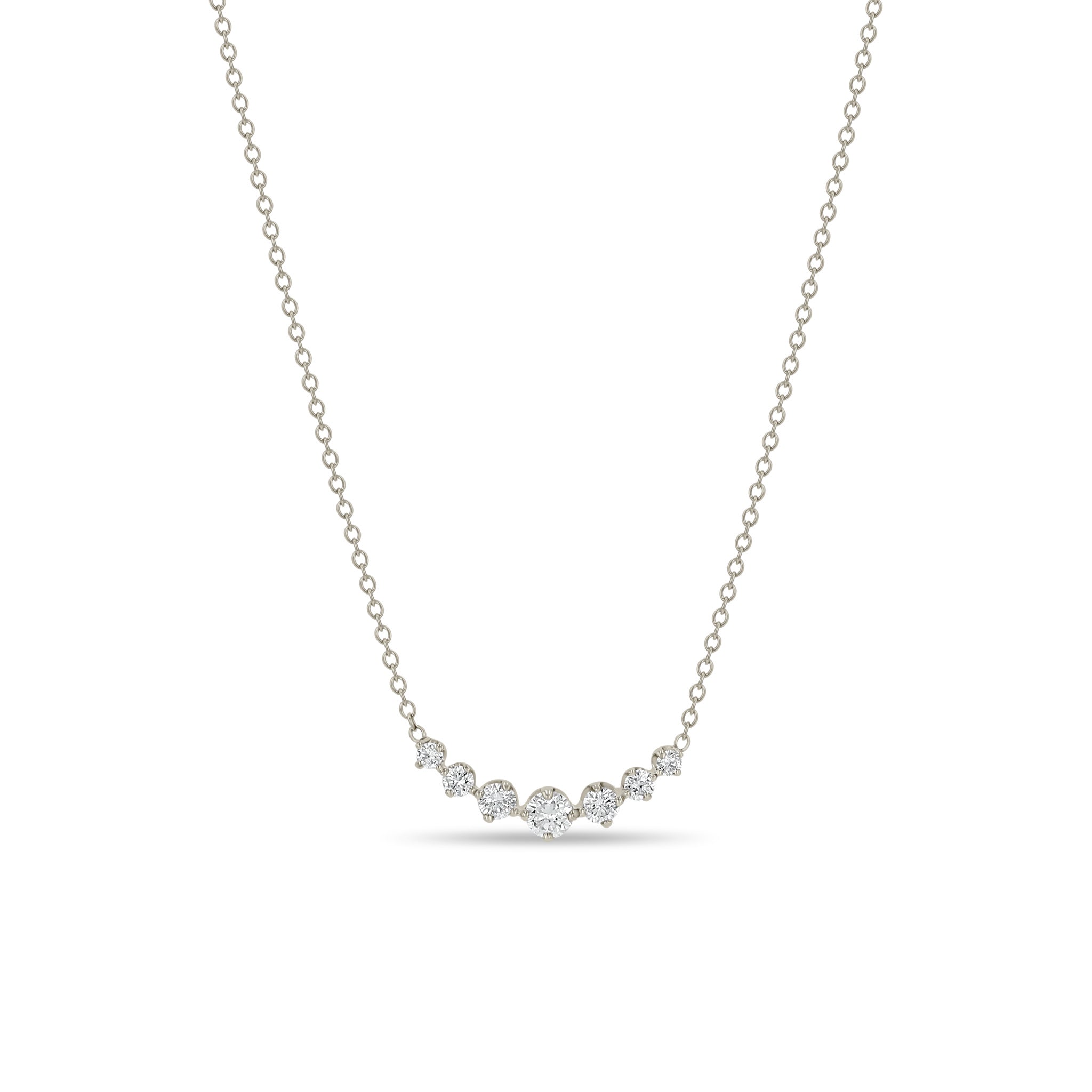 Zoe Chicco 14k White Gold 7 Graduated Prong Diamond Necklace on a white background