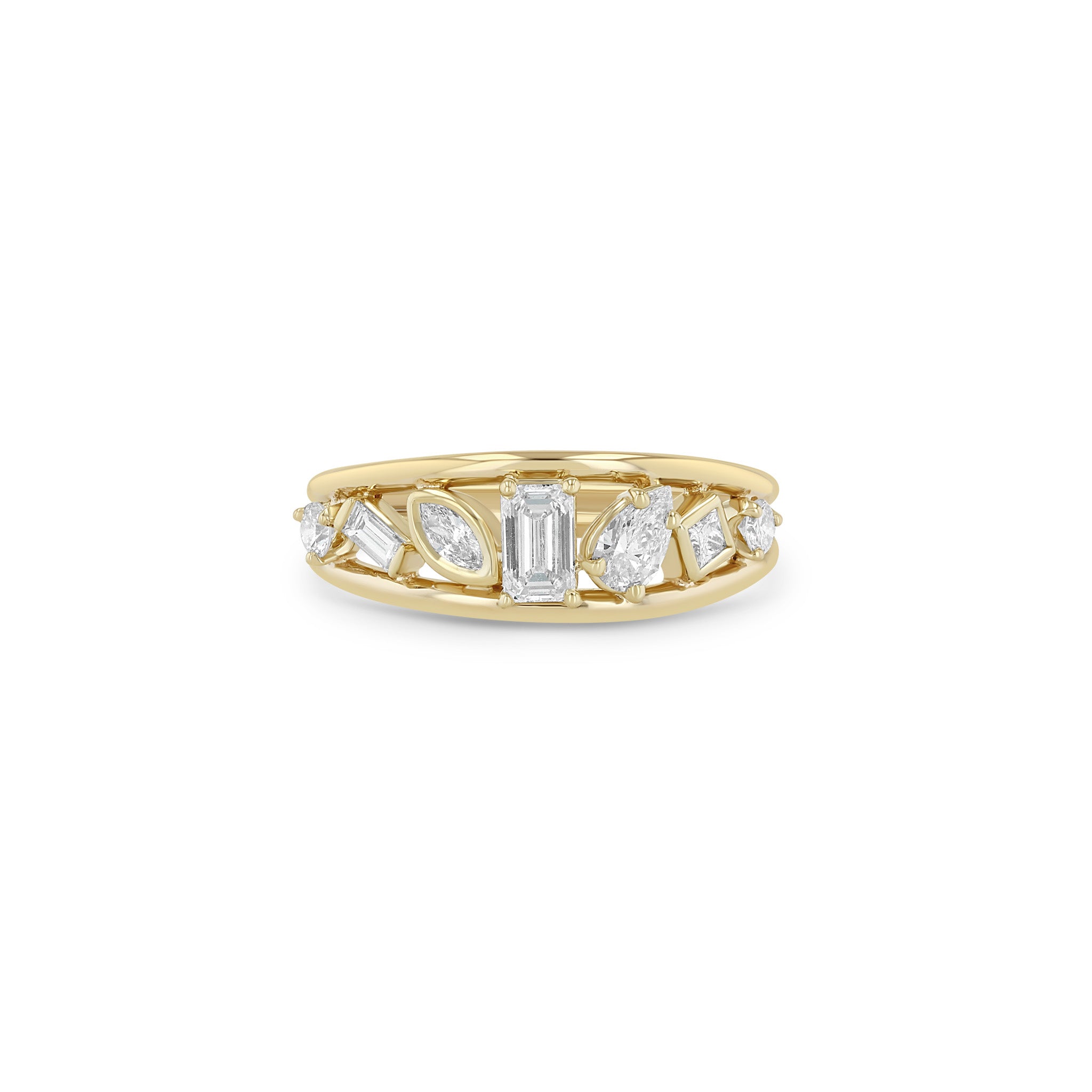 Zoe Chicco 14k Prong Set Mixed Cut Diamond Double Band Ring on a white background
