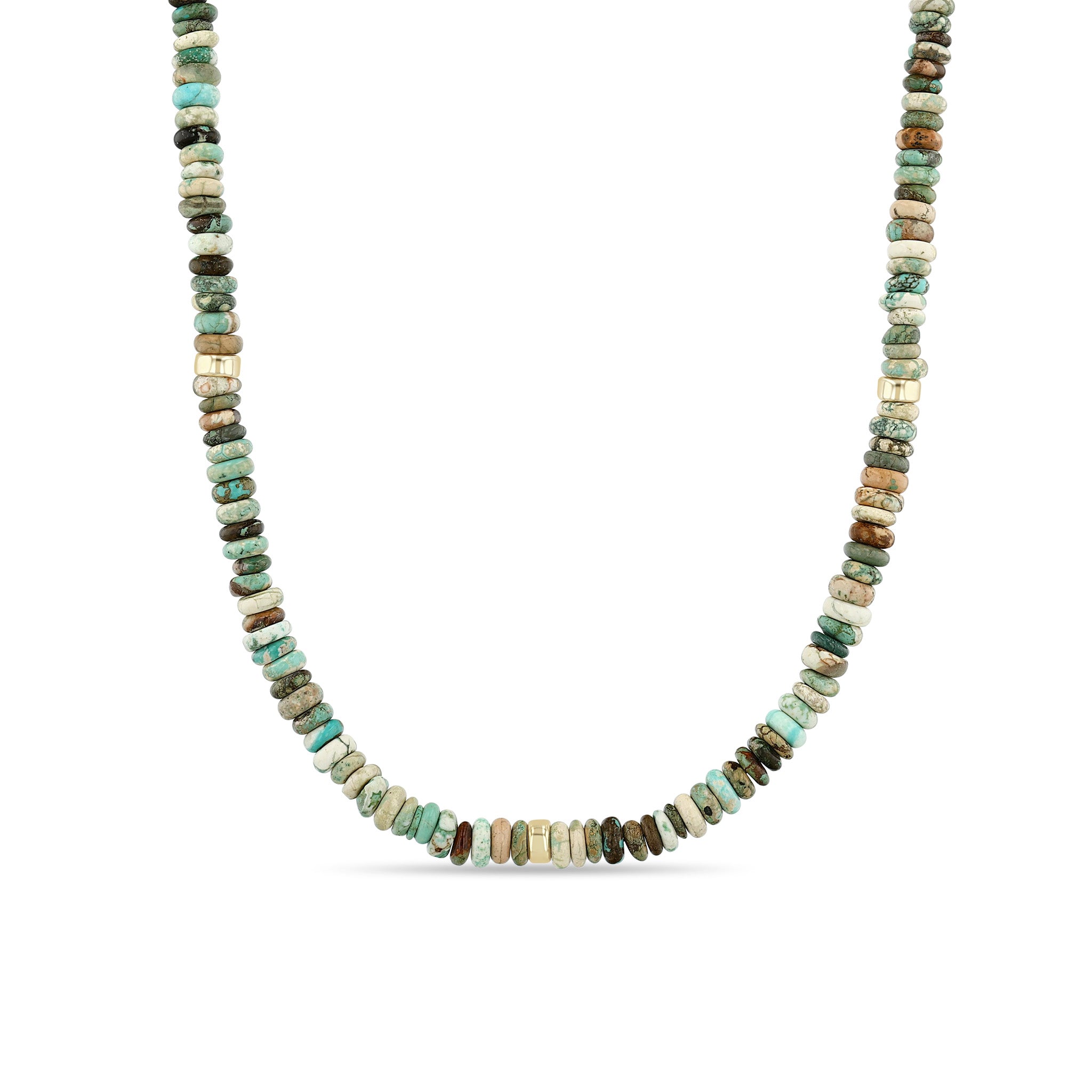 Zoe Chicco 14k Mixed Neutral & Turquoise Gemstone Rondelle Bead Necklace on a white background
