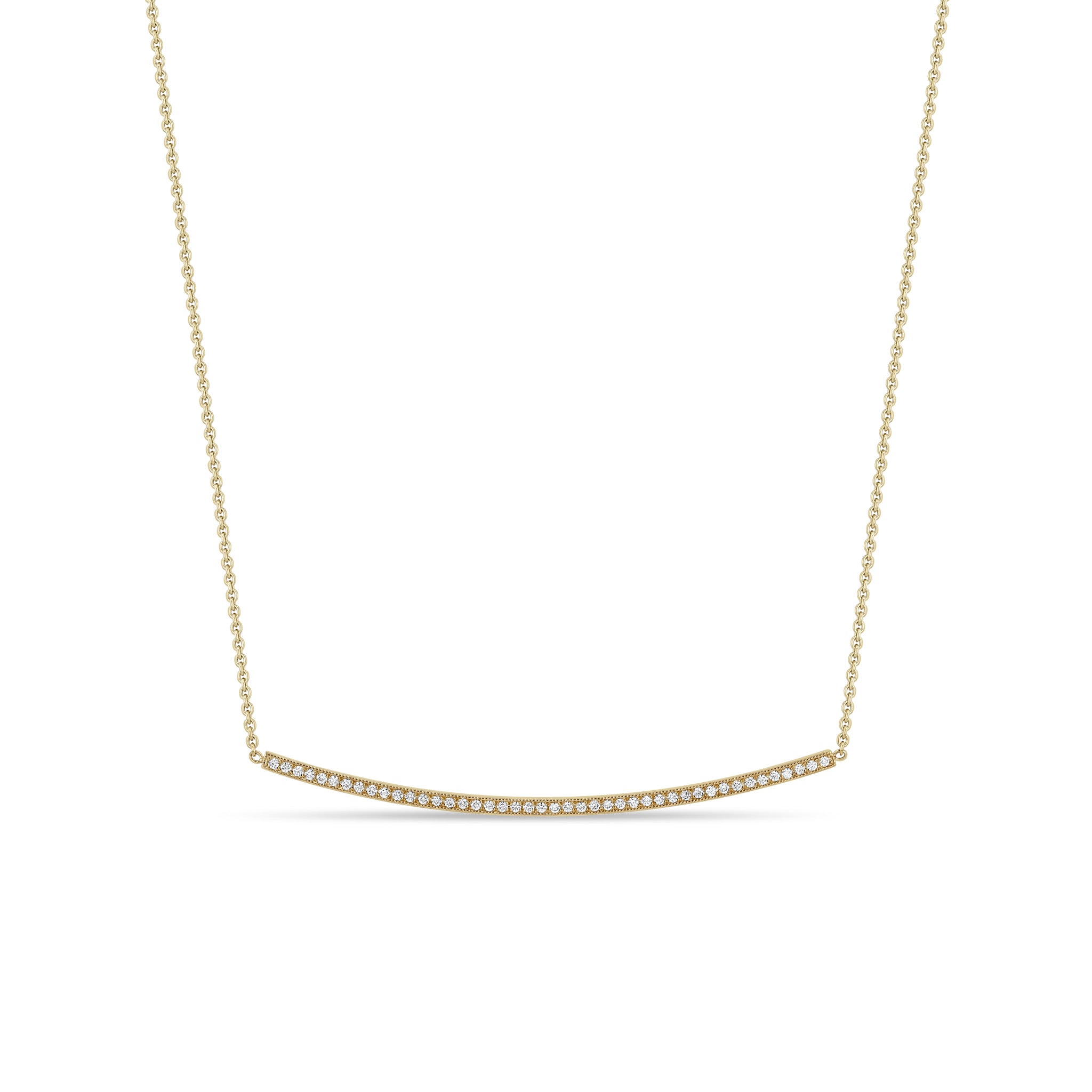 Zoee Chicco 14k gold bar chain necklace with pave diamonds on a white background